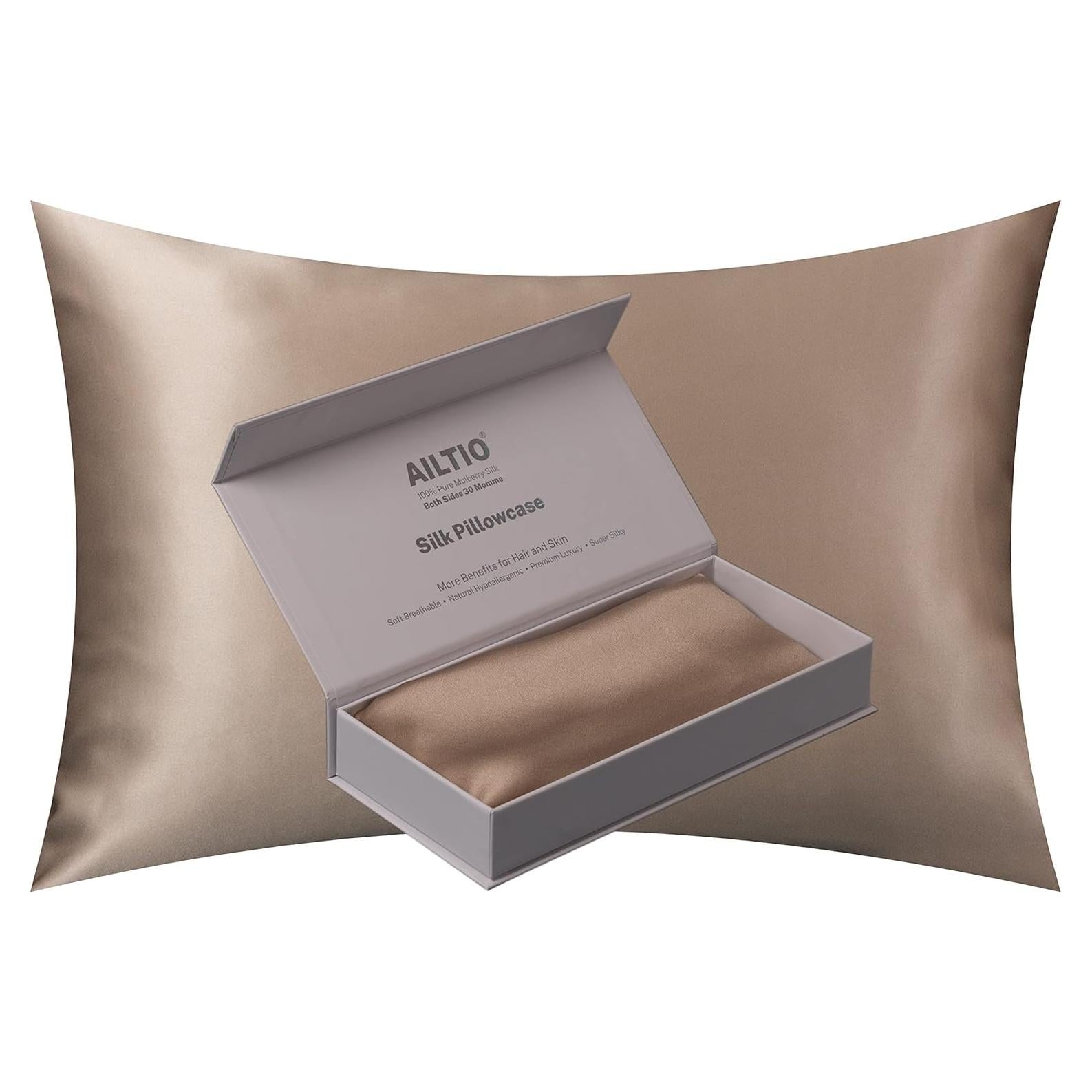 Funda de Almohada de Seda AILTIO Estándar Taupe 100% Seda