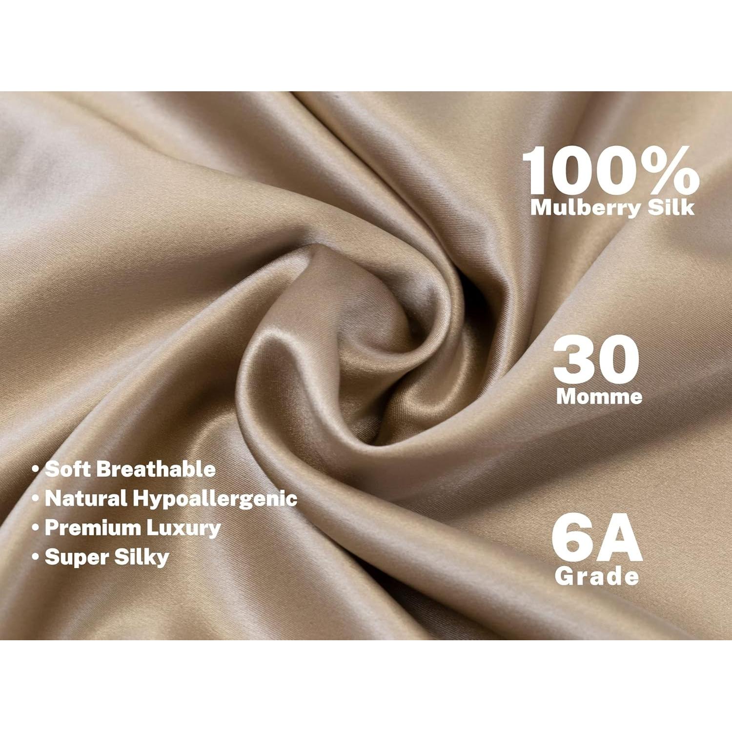 Funda de Almohada de Seda AILTIO Estándar Taupe 100% Seda