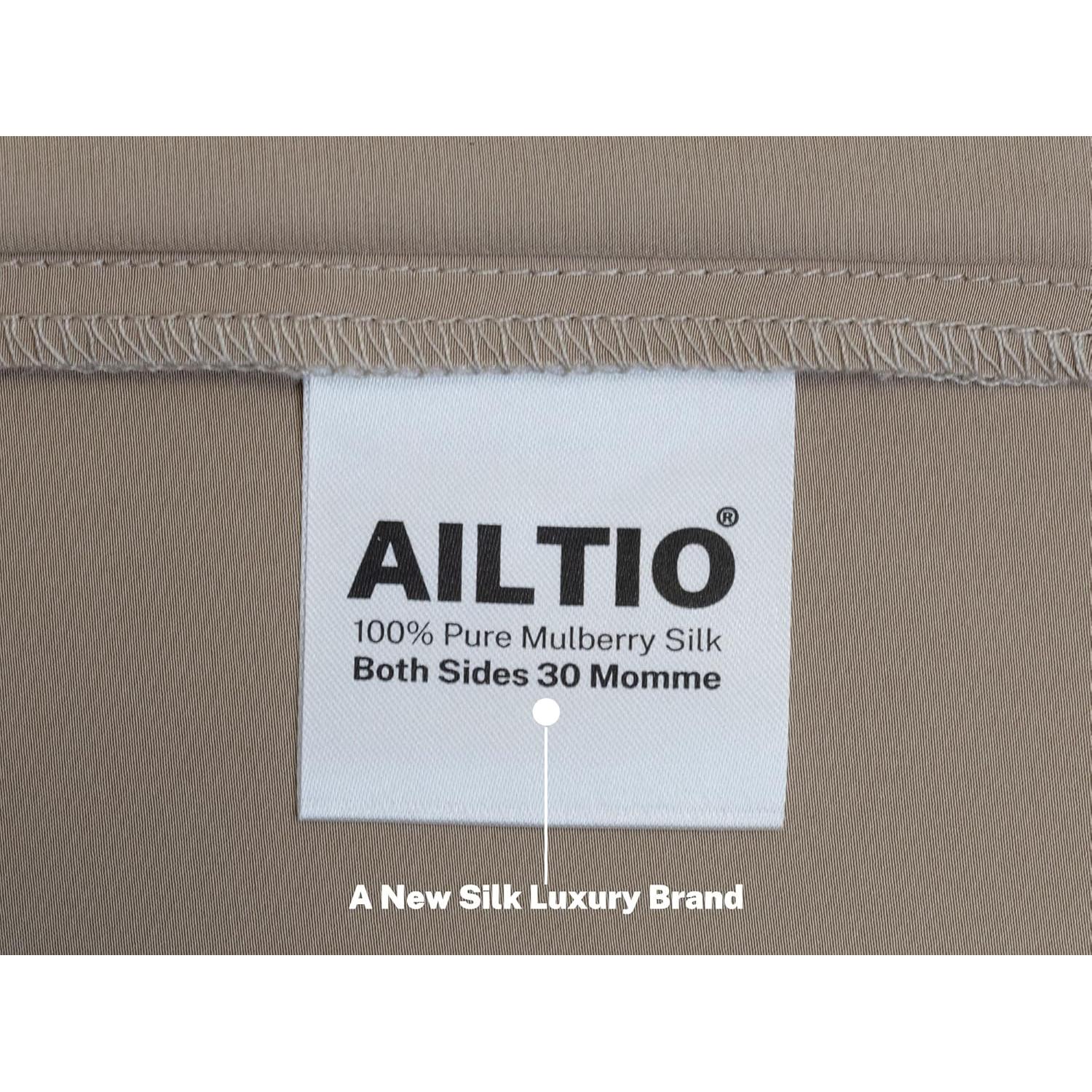 Funda de Almohada de Seda AILTIO Estándar Taupe 100% Seda