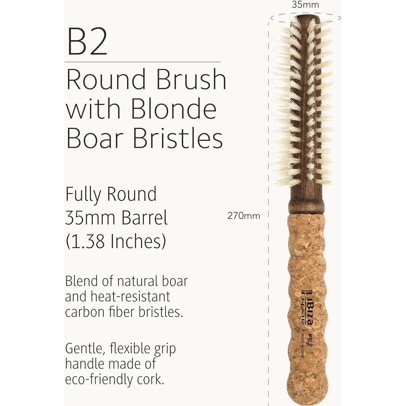 Cepillo Redondo Ibiza Hair B2 35mm Cerda Jabalí y Corcho