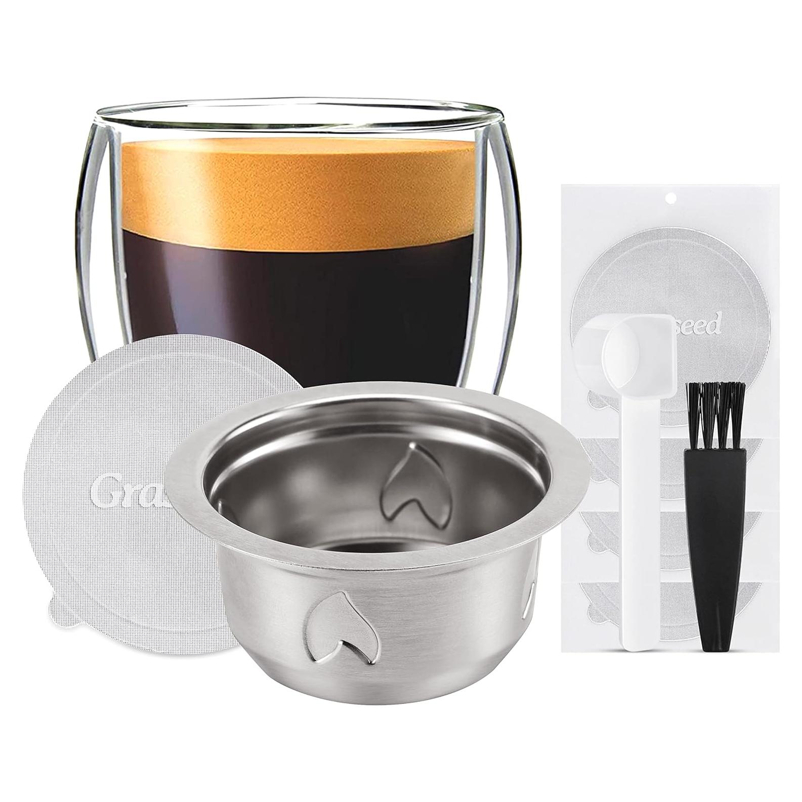 Cápsula Reutilizable Grasseed para Vertuo, Kit 40 Tapas + Cuchara