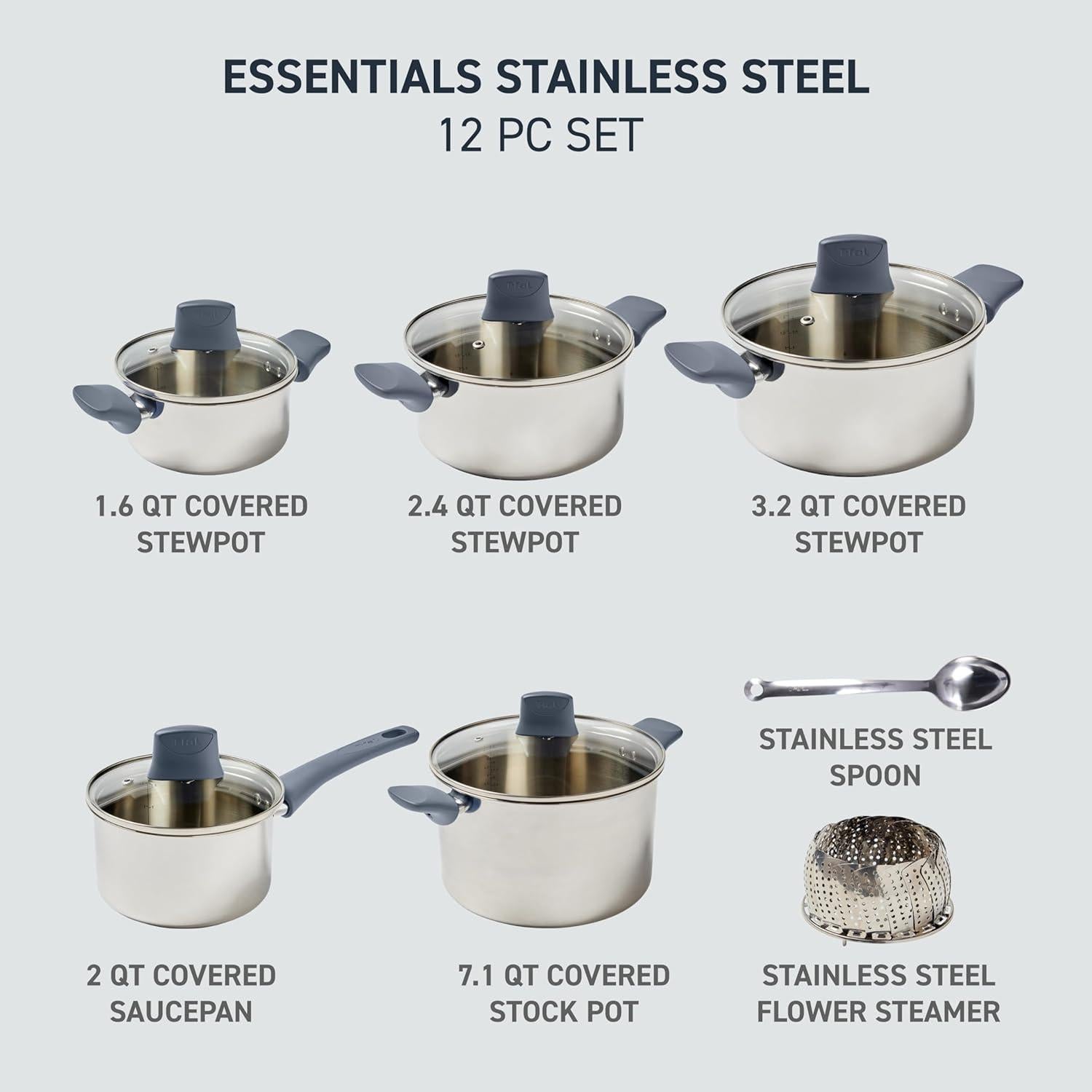 Juego de Utensilios de Cocina T-fal Essentials 12 Piezas Acero Inoxidable