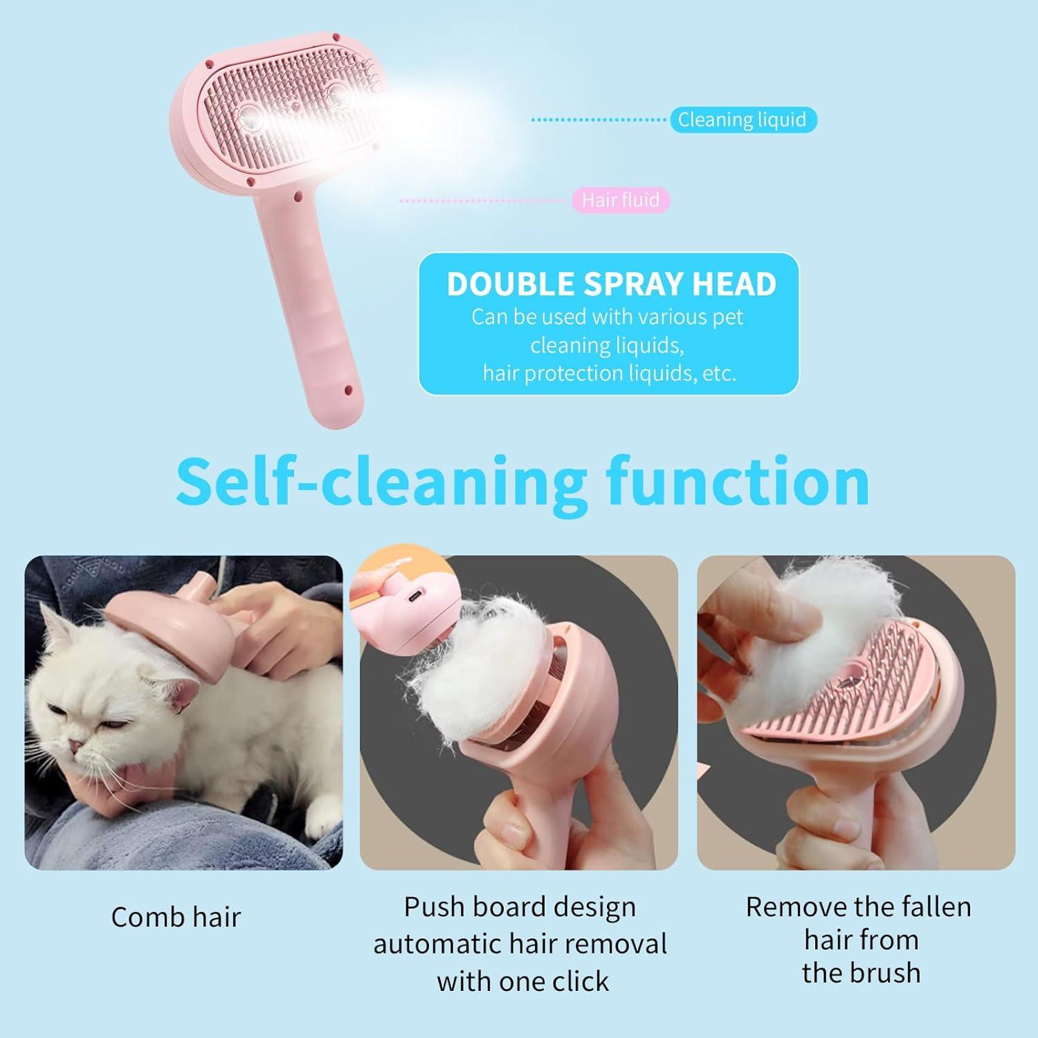 Cepillo de Vapor PawBliss para Gatos y Perros - Rosa, Autolimpieza