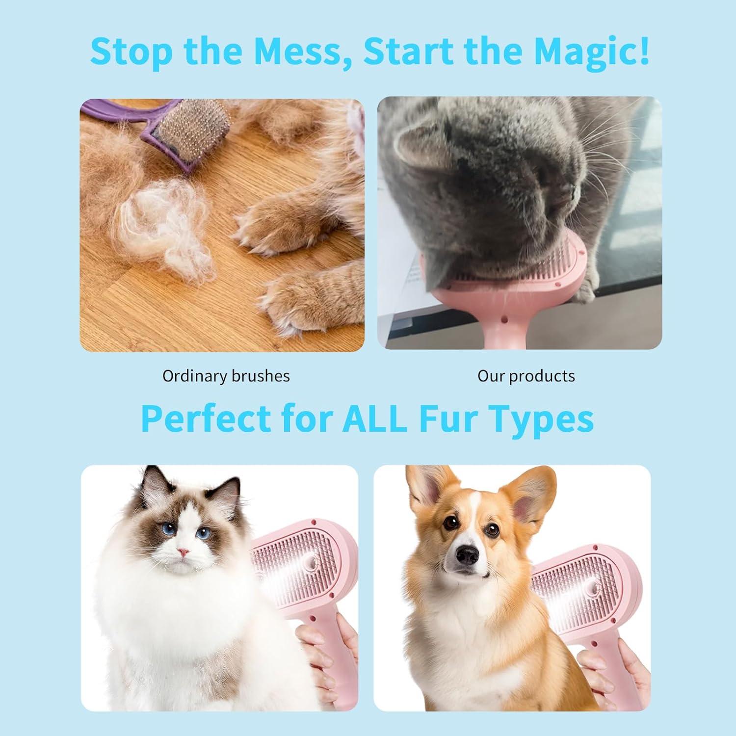 Cepillo de Vapor PawBliss para Gatos y Perros - Rosa, Autolimpieza