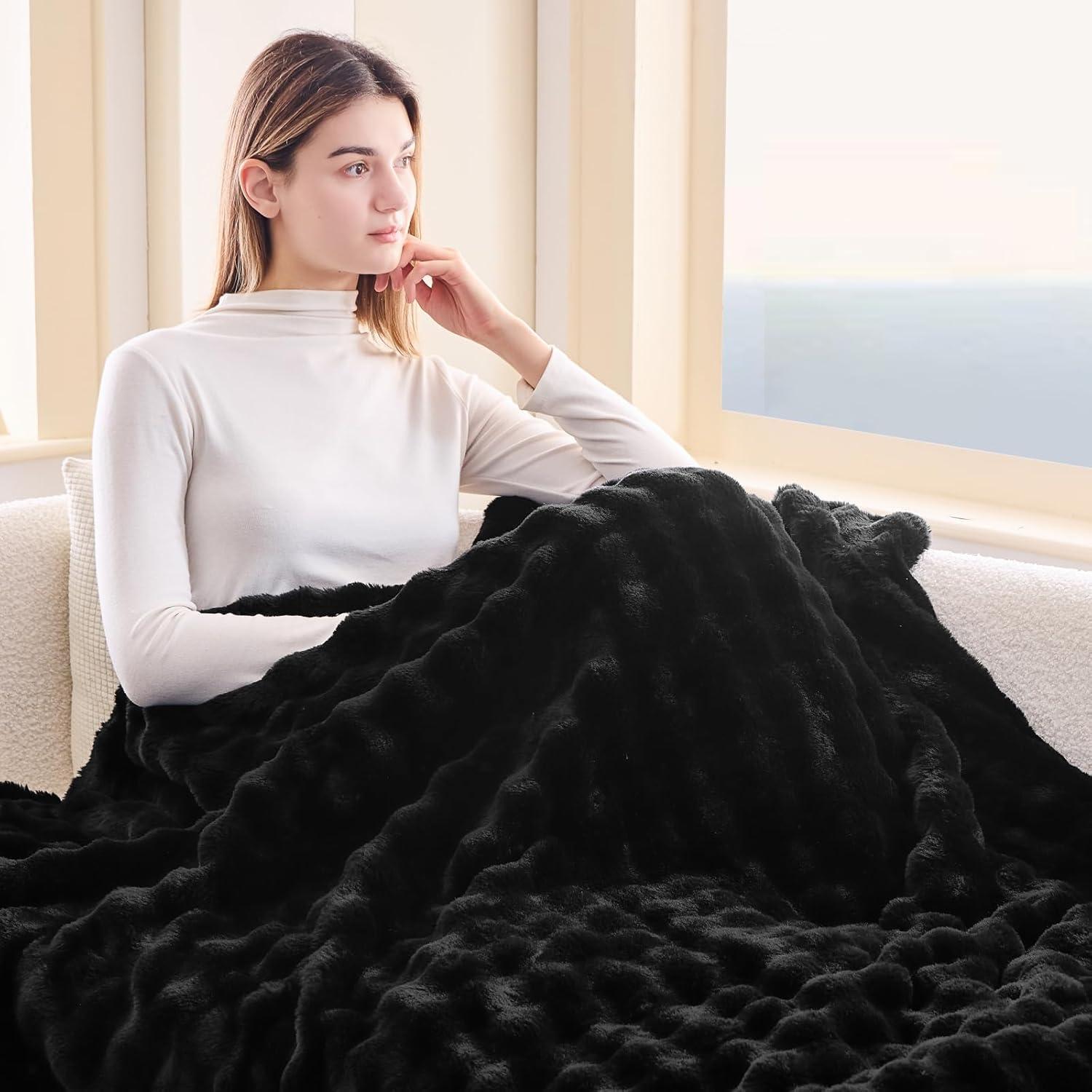 Manta Burbuja Gruesa NEWCOSPLAY Negra 127x152cm Suave y Cálida