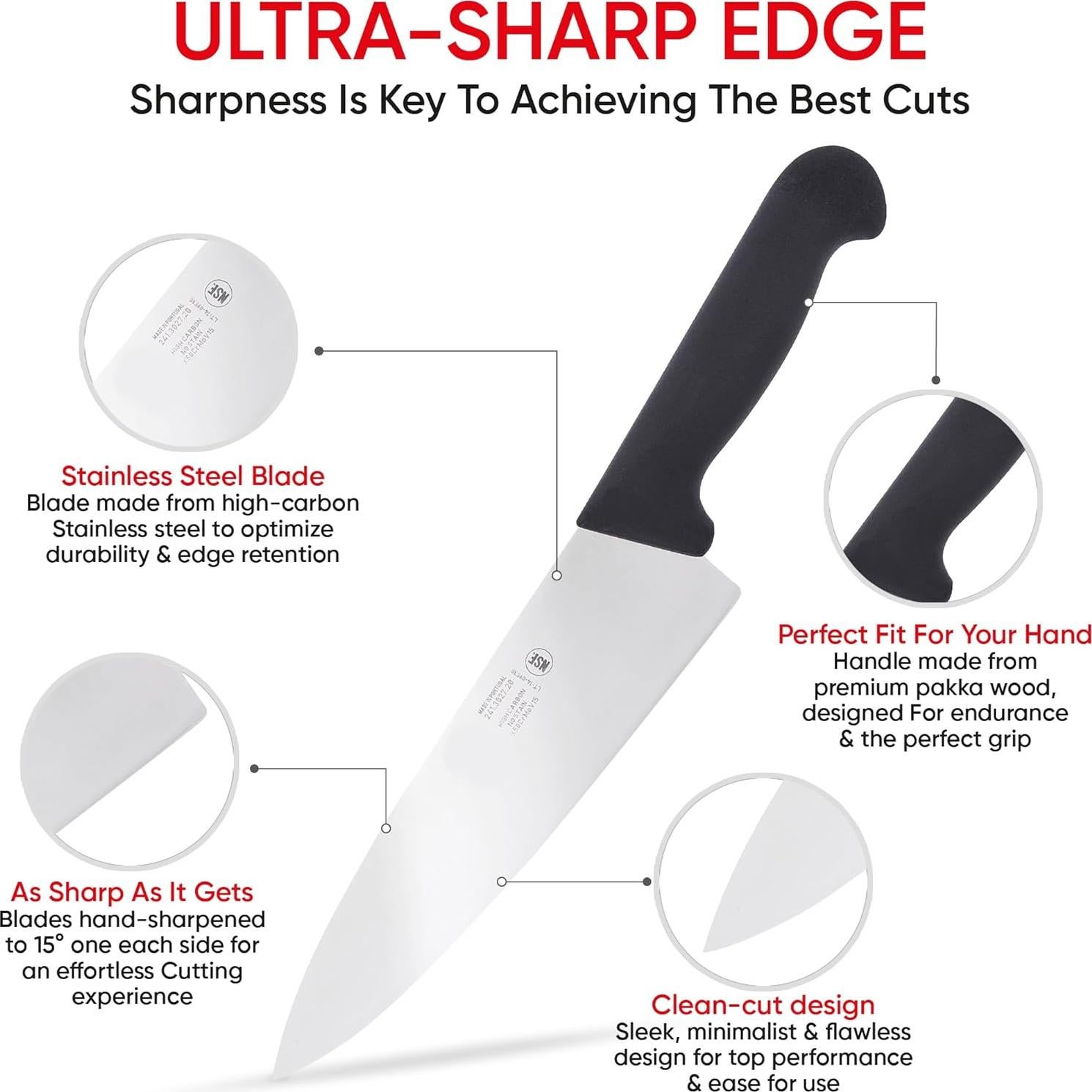 Cuchillo de Chef ICEL 20 cm Acero Inoxidable Mango Negro