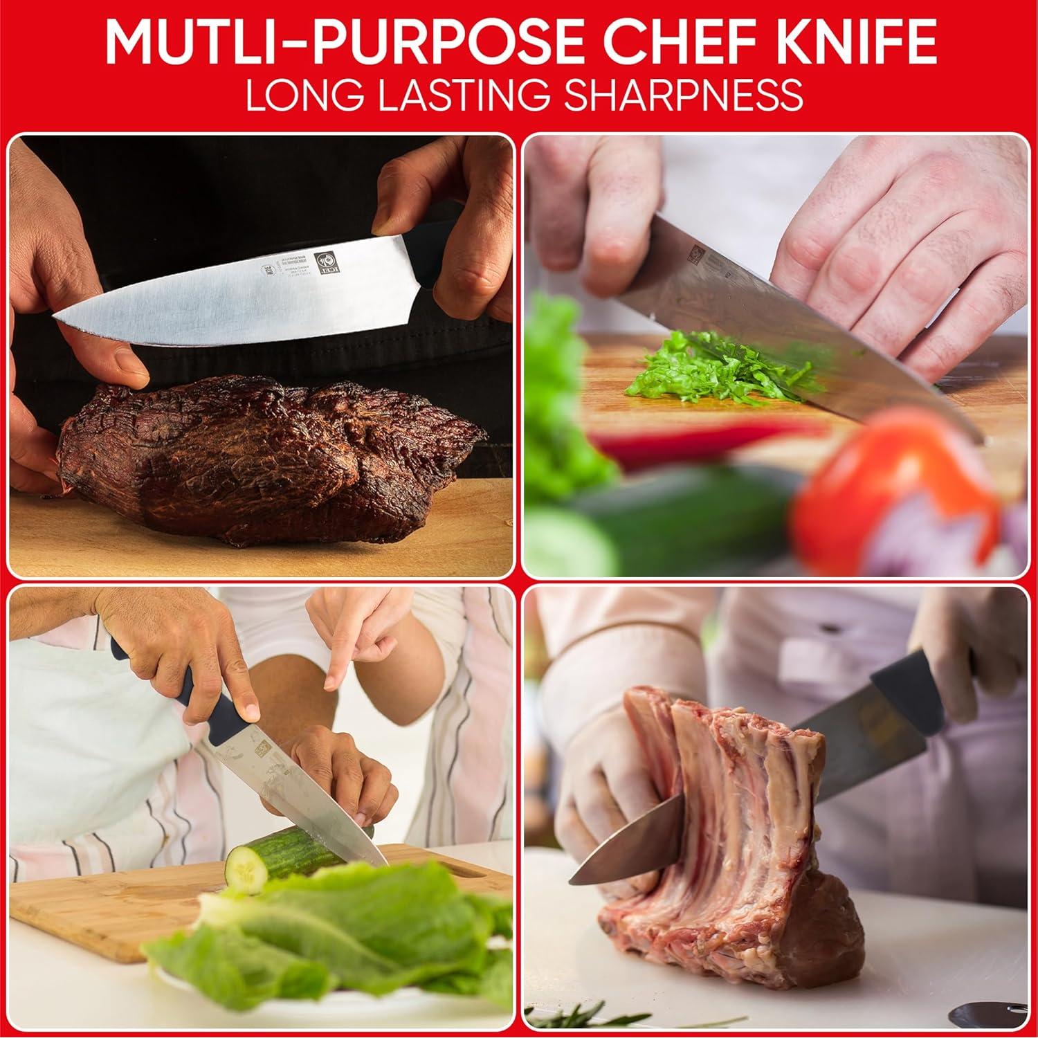 Cuchillo de Chef ICEL 20 cm Acero Inoxidable Mango Negro