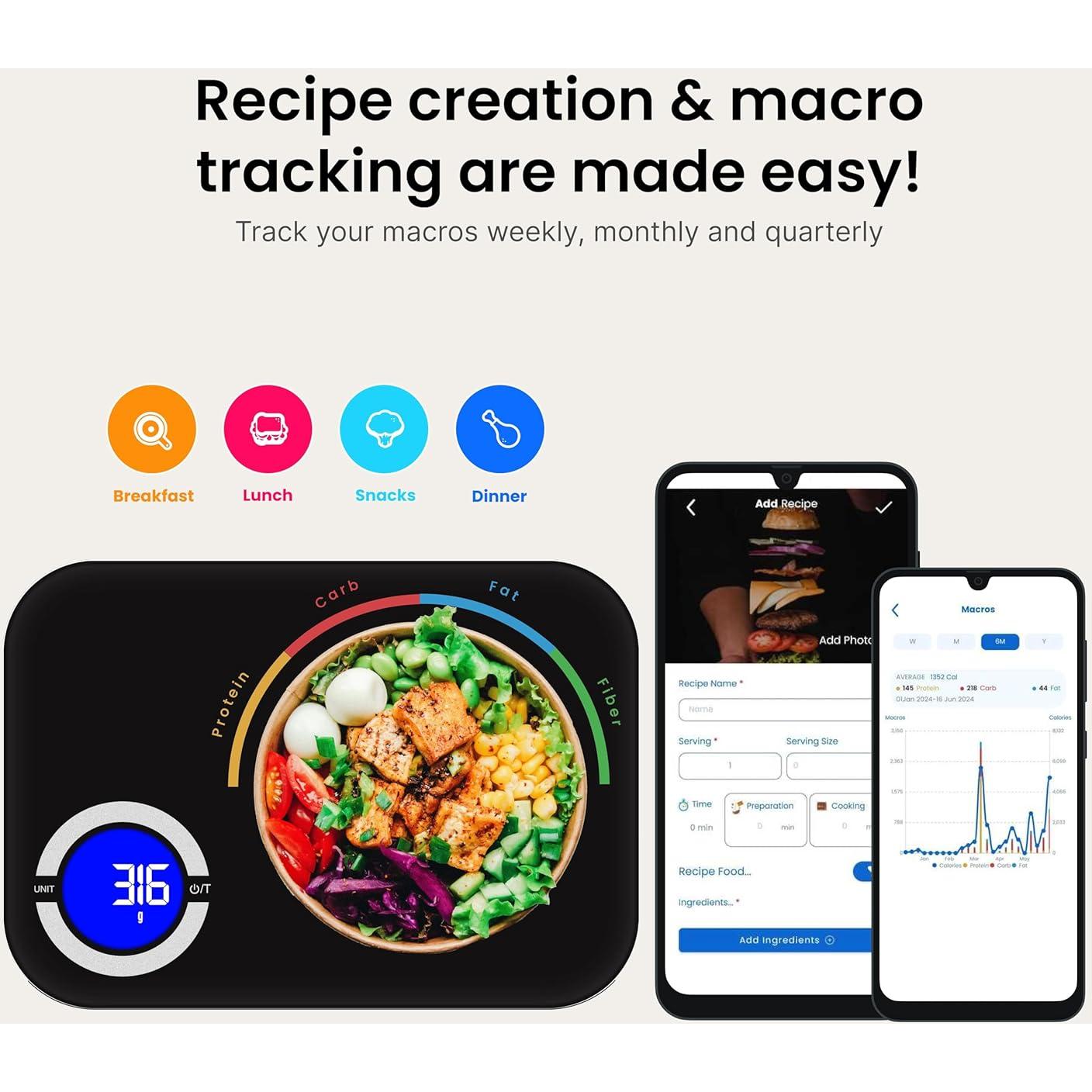 Báscula de Cocina Inteligente NextLevel Fit - Digital 1g, Bluetooth