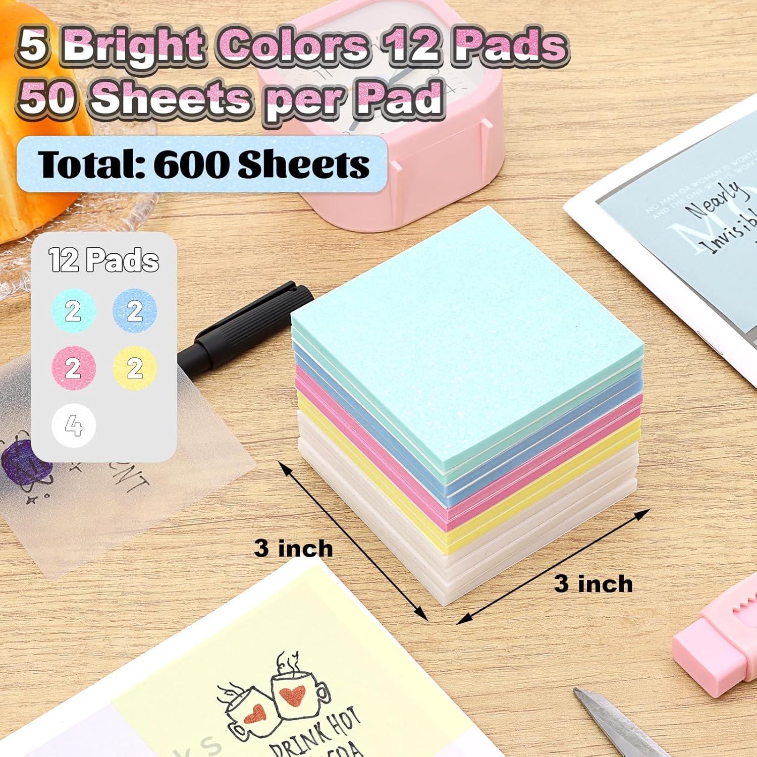 Notas Adhesivas Transparentes SYMDROMIA 600 Hojas 7.62x7.62 cm