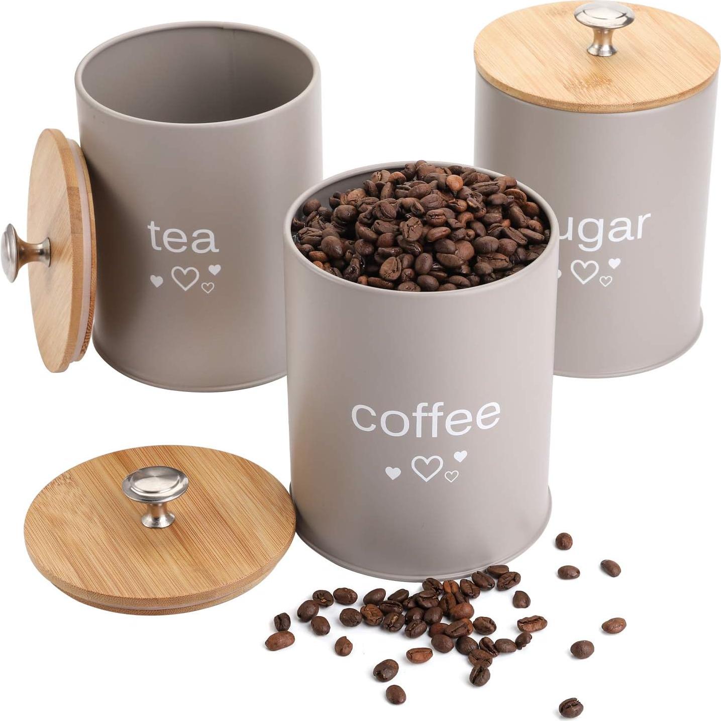 Set de 3 Tarros de Cocina Fasmov para Café, Azúcar y Té - Gris