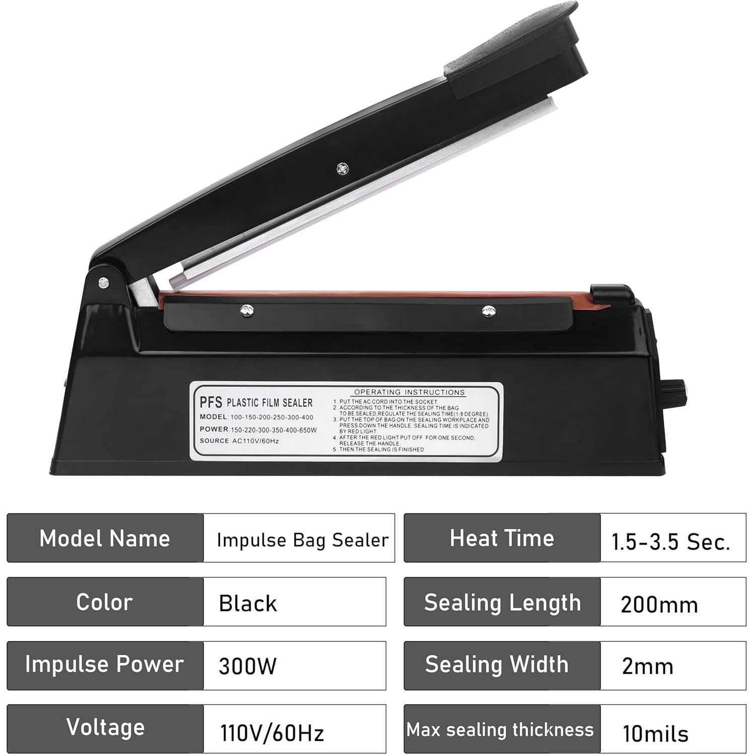 Sellador de Calor Manual WINTOWIN 20 cm para Bolsas PE PP