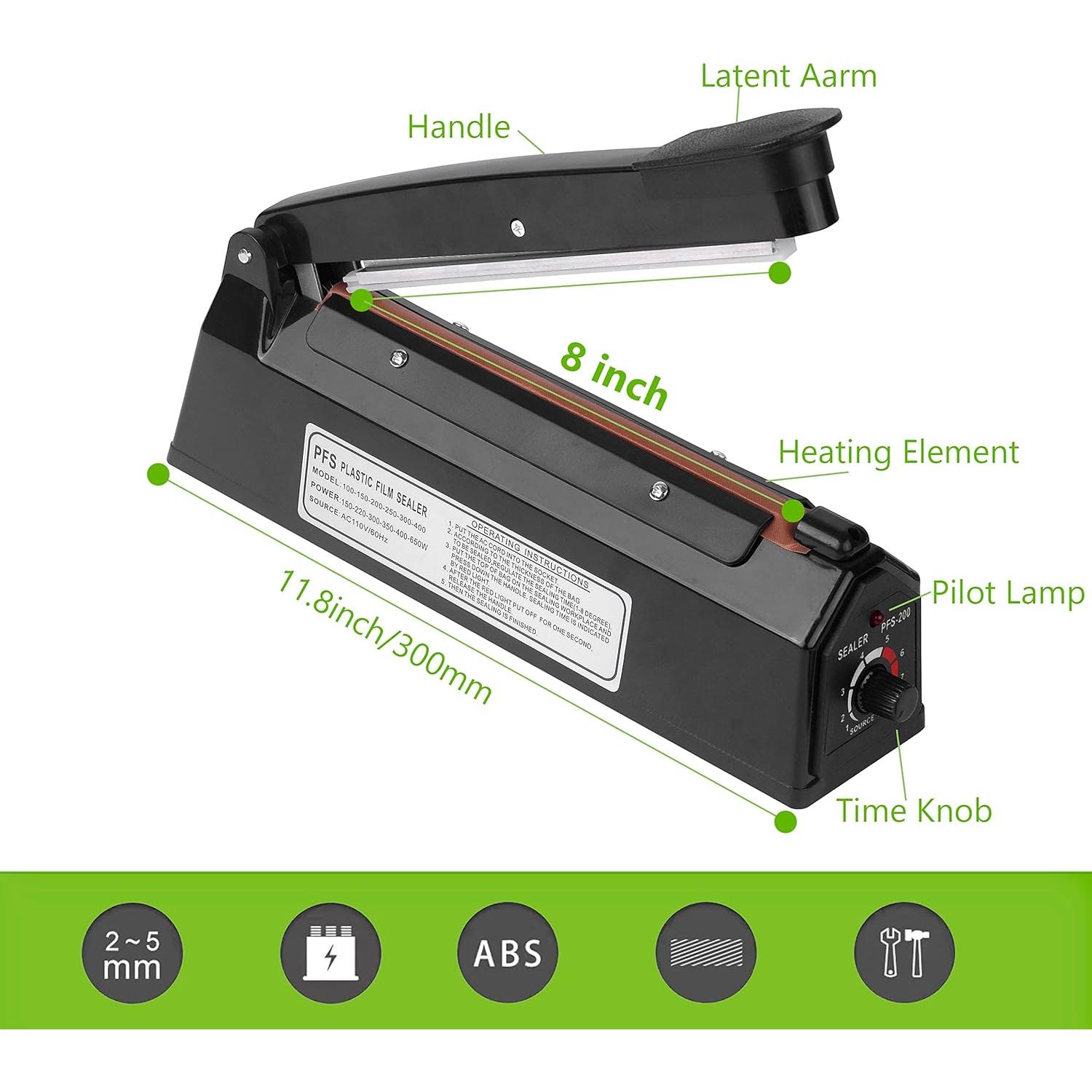 Sellador de Calor Manual WINTOWIN 20 cm para Bolsas PE PP