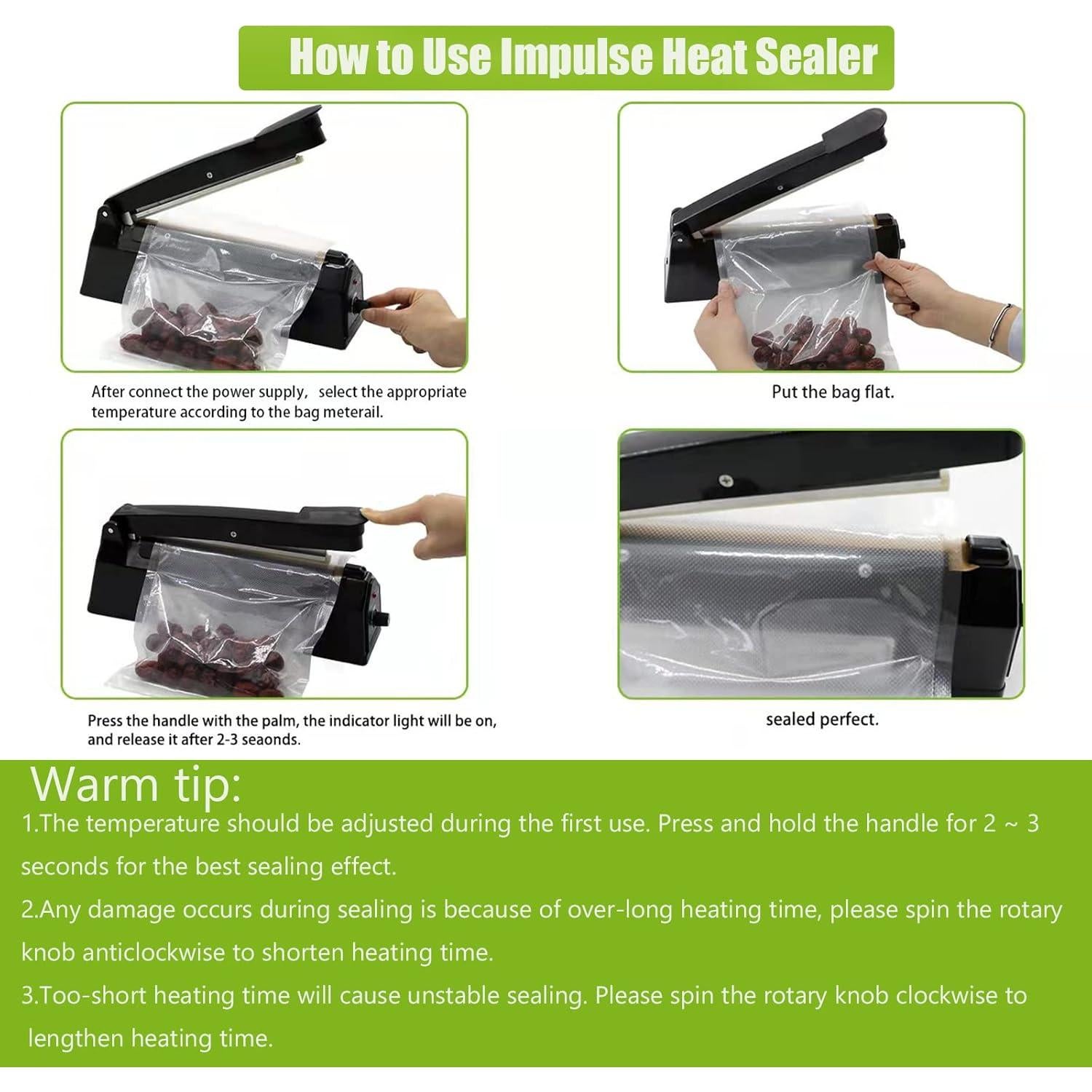 Sellador de Calor Manual WINTOWIN 20 cm para Bolsas PE PP