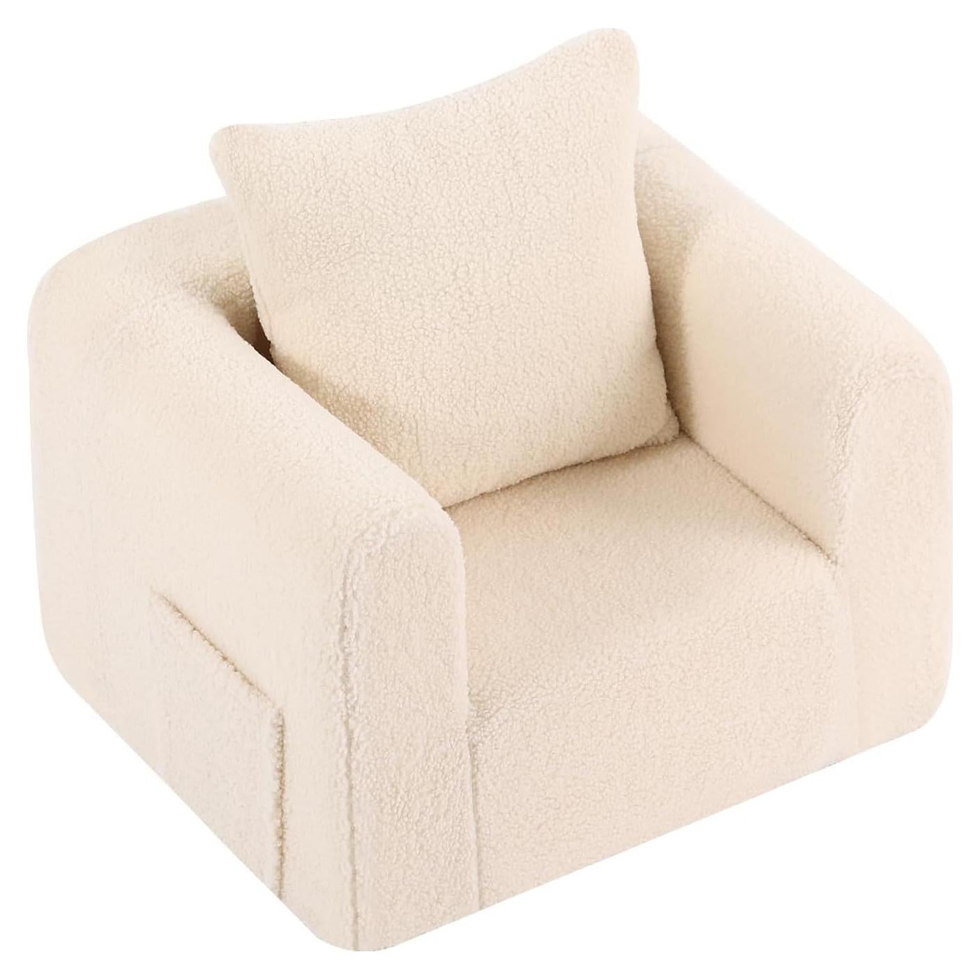 Sofá Infantil Welnow Beige Sherpa con Almohada Suave