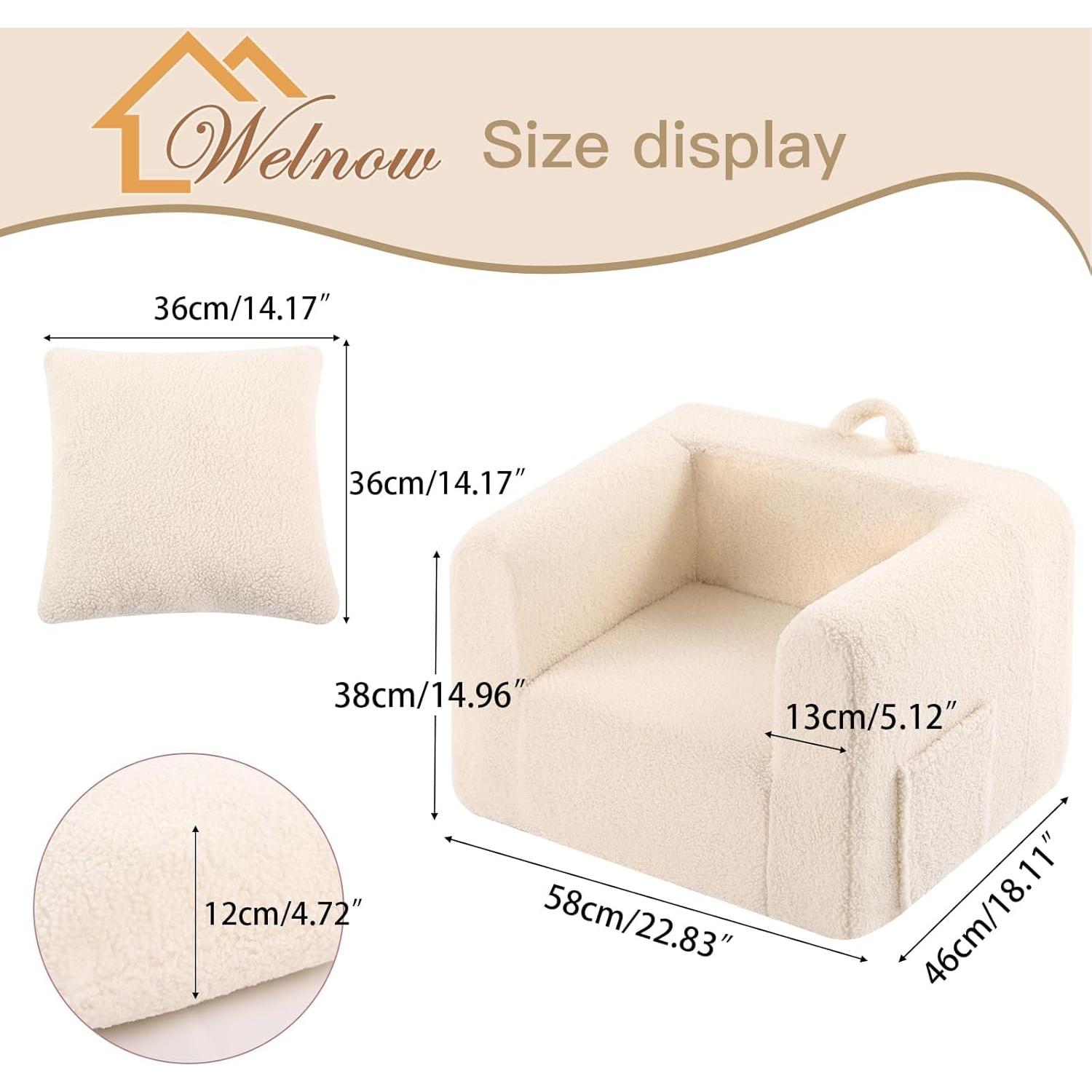 Sofá Infantil Welnow Beige Sherpa con Almohada Suave