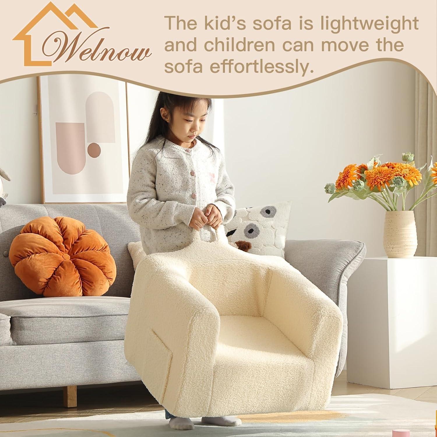 Sofá Infantil Welnow Beige Sherpa con Almohada Suave