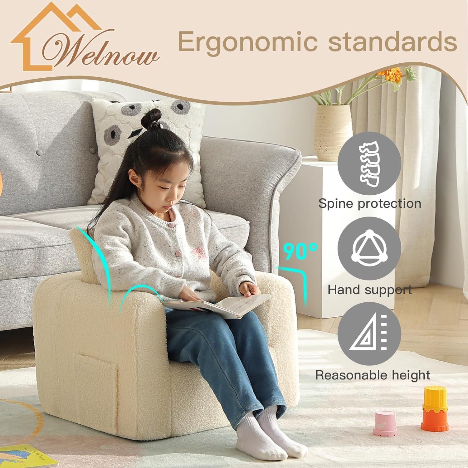 Sofá Infantil Welnow Beige Sherpa con Almohada Suave