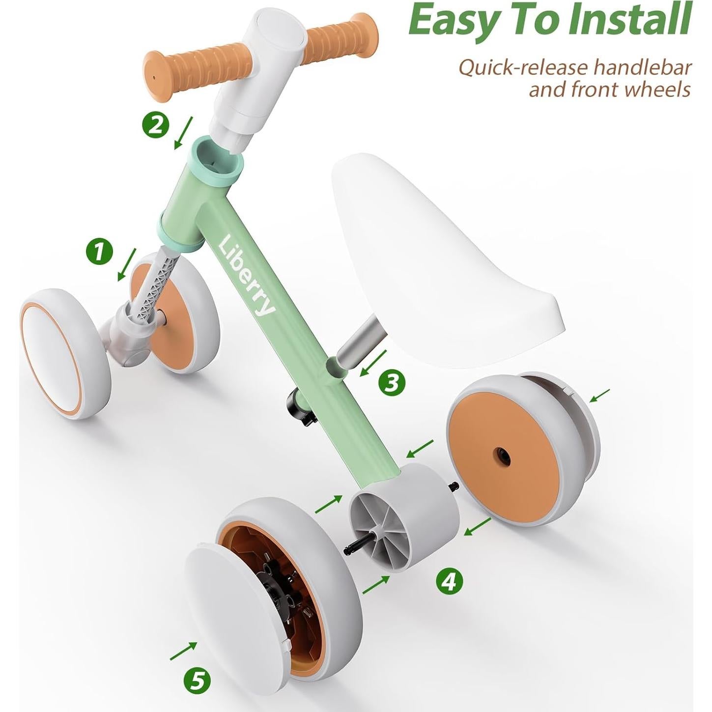 Bicicleta de Equilibrio Liberry Verde para Niños 1-3 Años