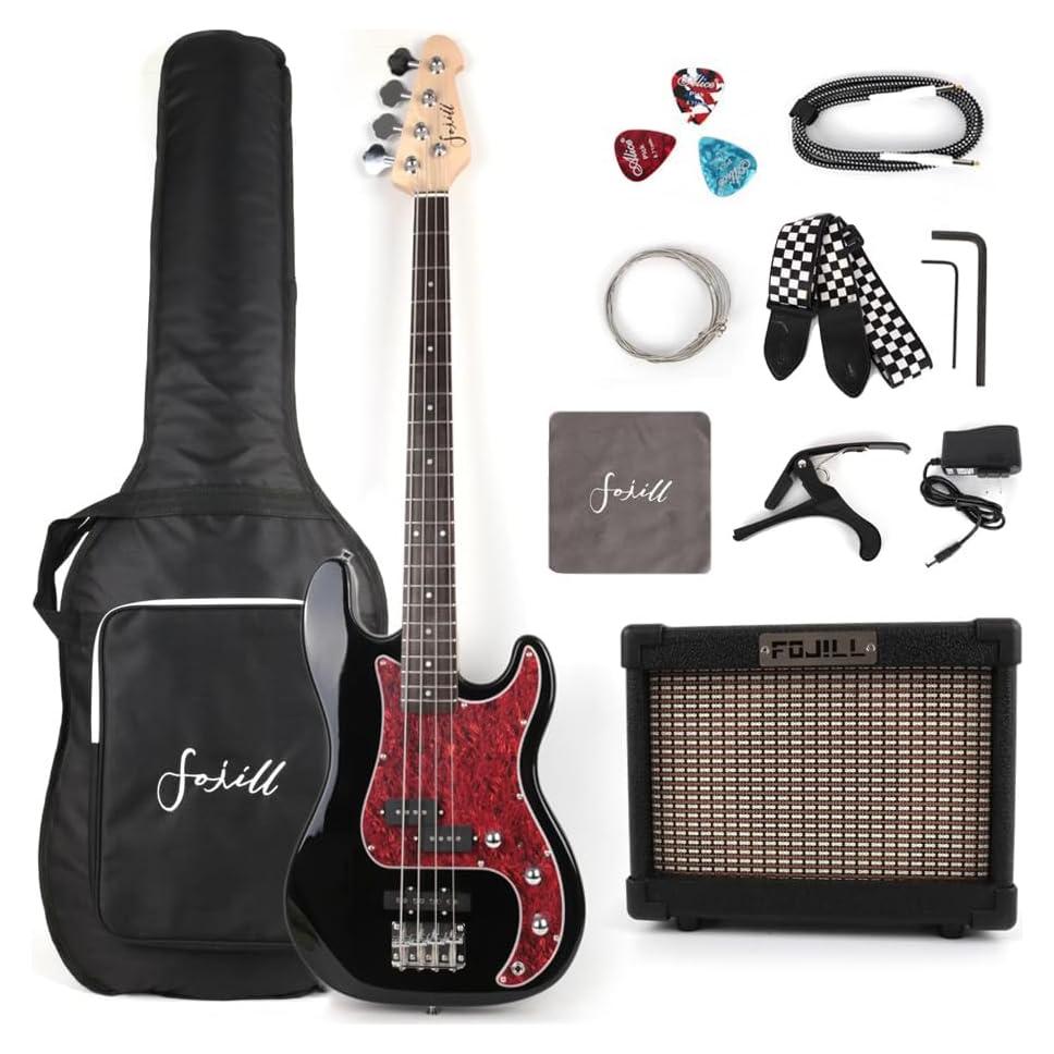 Guitarra Bajo Eléctrica Fojill 4 Cuerdas Completo con Amplificador 10W