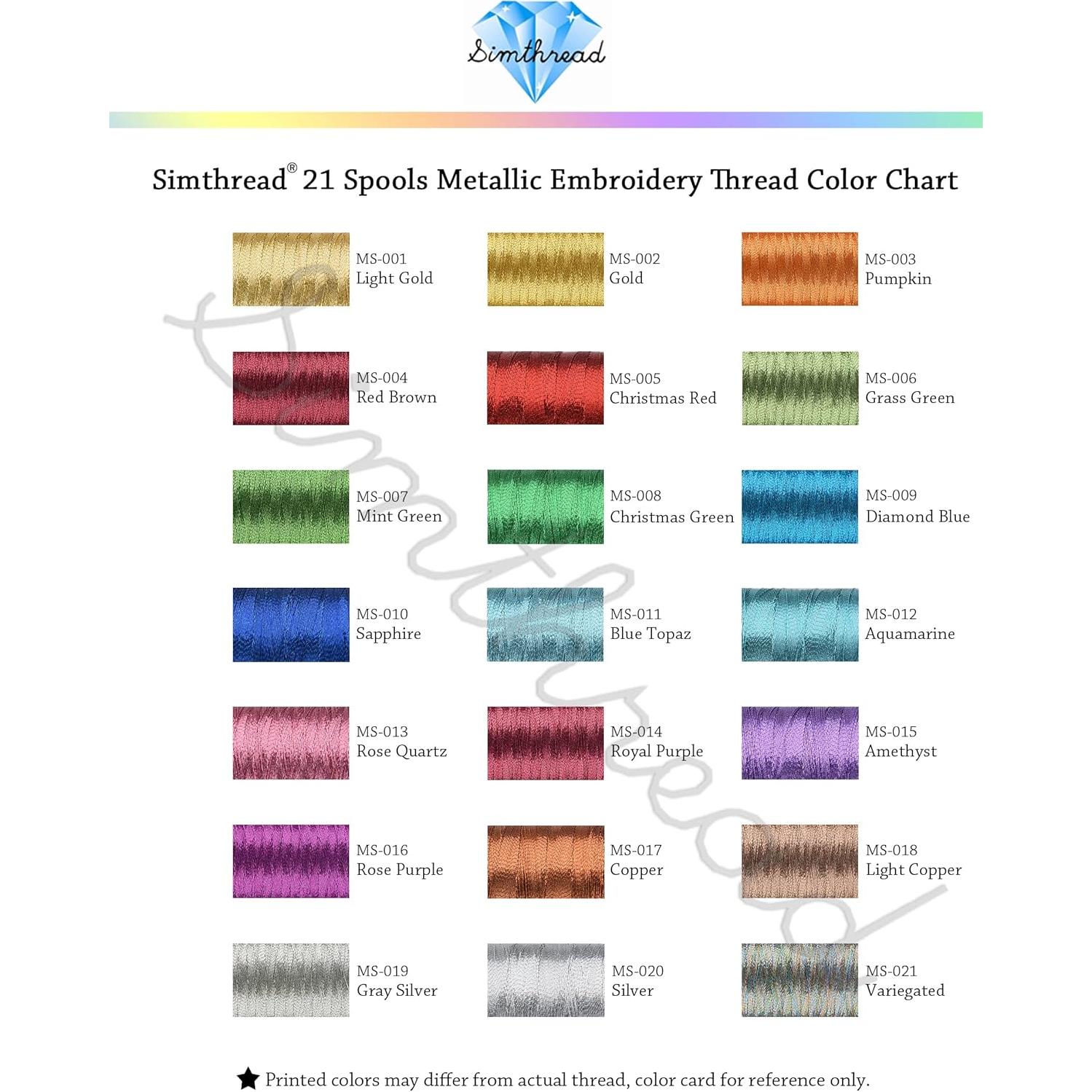 Kit de Hilo de Bordado Metálico Simthread 20 Colores 500M