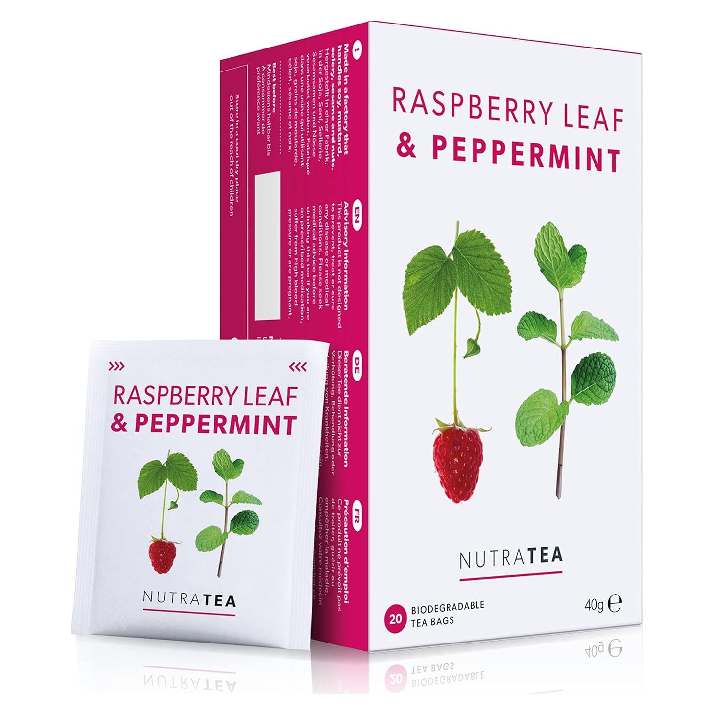 Nutra Tea - Té de Hoja de Frambuesa y Menta - 20 Bolsitas