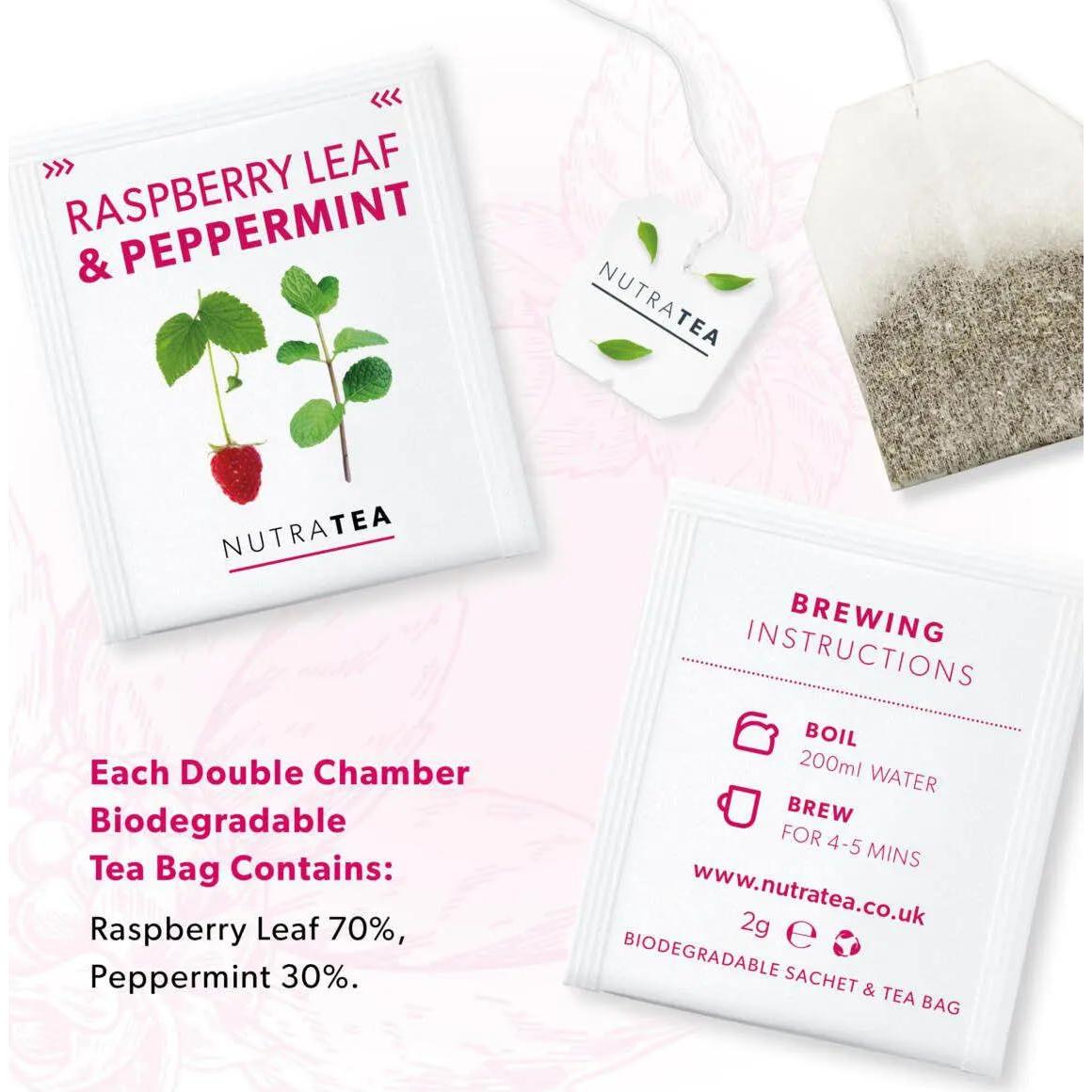 Nutra Tea - Té de Hoja de Frambuesa y Menta - 20 Bolsitas