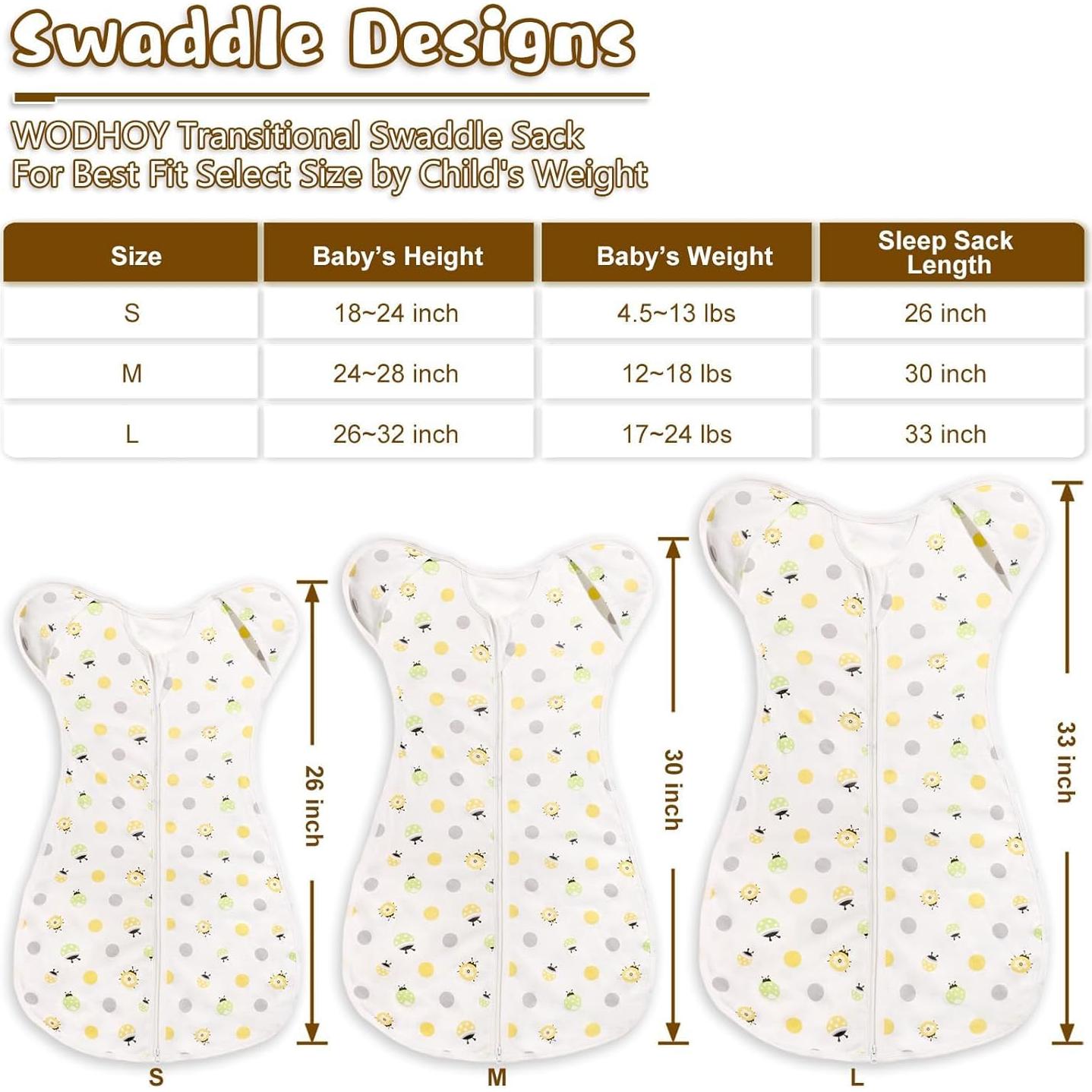 Saco de Sueño Swaddle 2-Pack 100% Algodón para Bebés 0-3 Meses