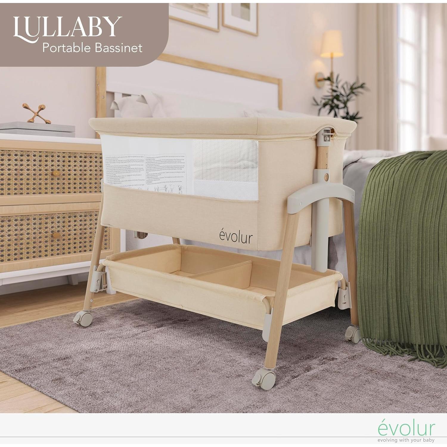 Cuna Portátil Evolur Lullaby con Ruedas y 7 Alturas Ajustables