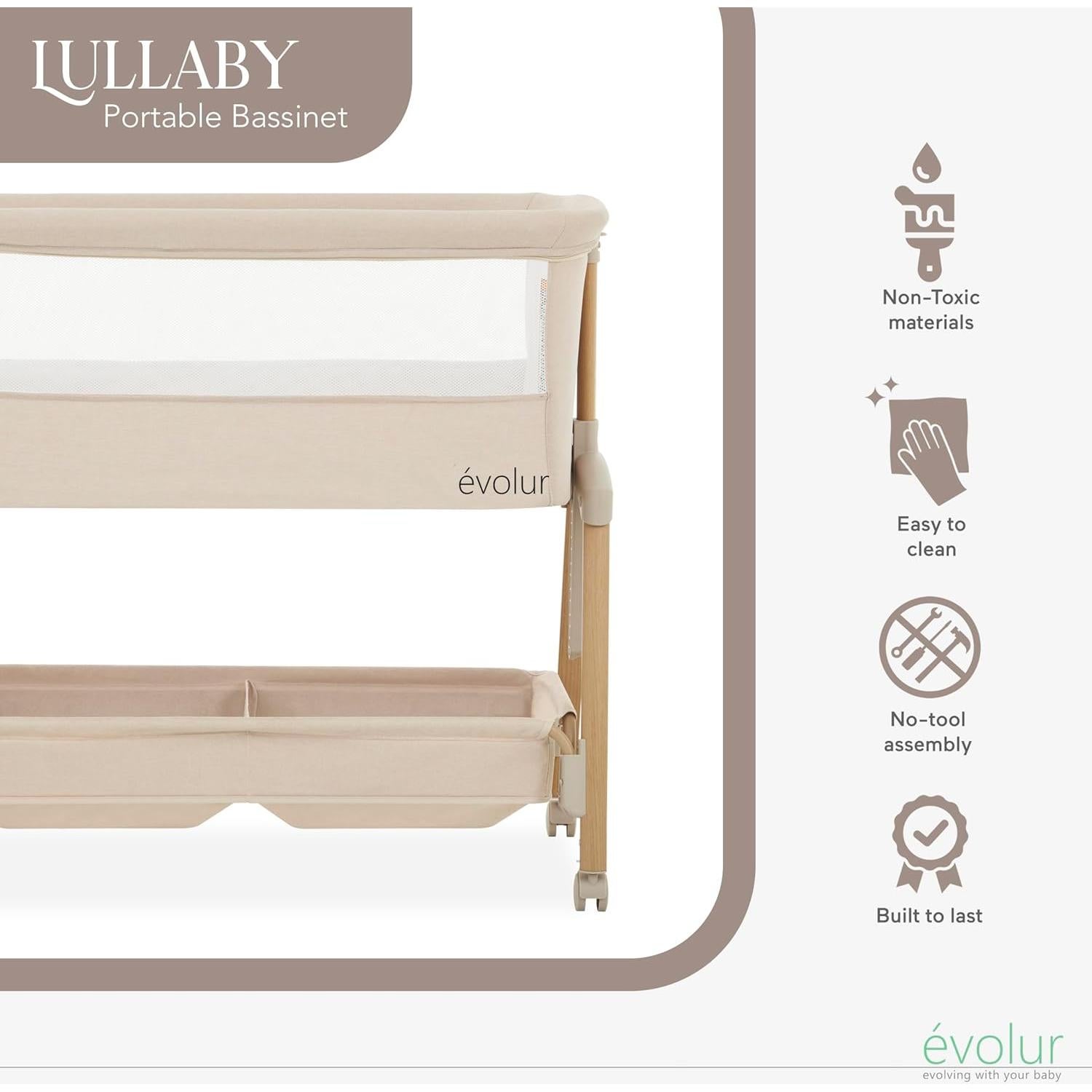 Cuna Portátil Evolur Lullaby con Ruedas y 7 Alturas Ajustables