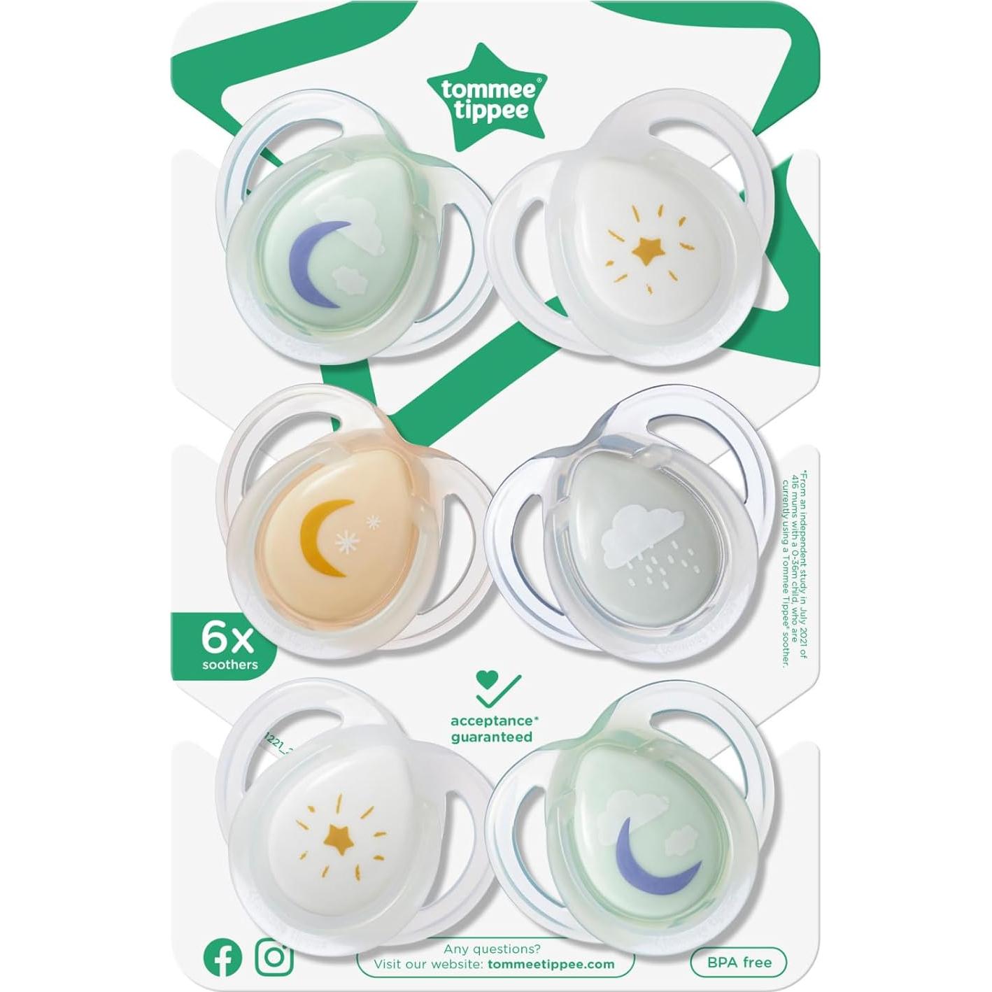 Chupete Tommee Tippee 0-6 Meses Silicona Brilla en la Oscuridad
