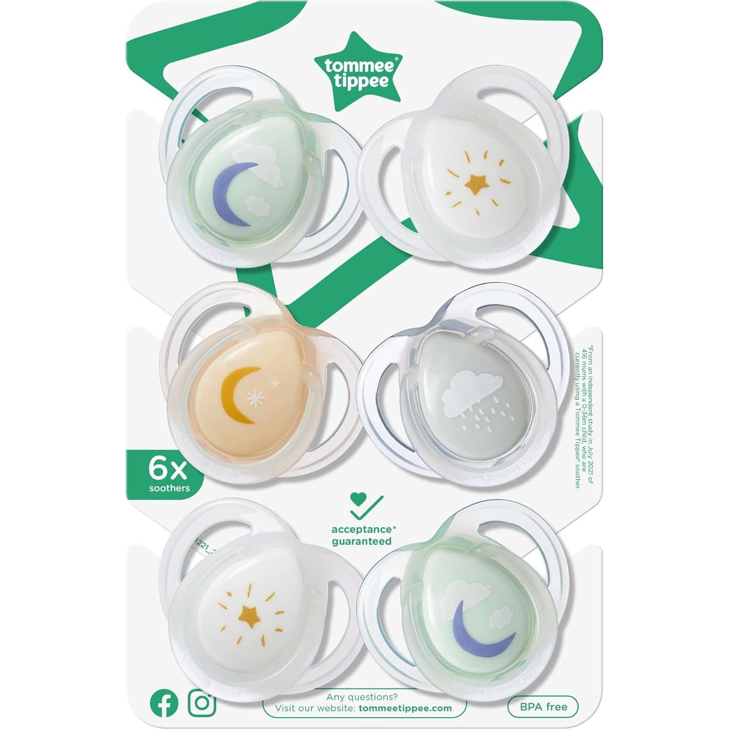 Chupete Tommee Tippee 0-6 Meses Silicona Brilla en la Oscuridad