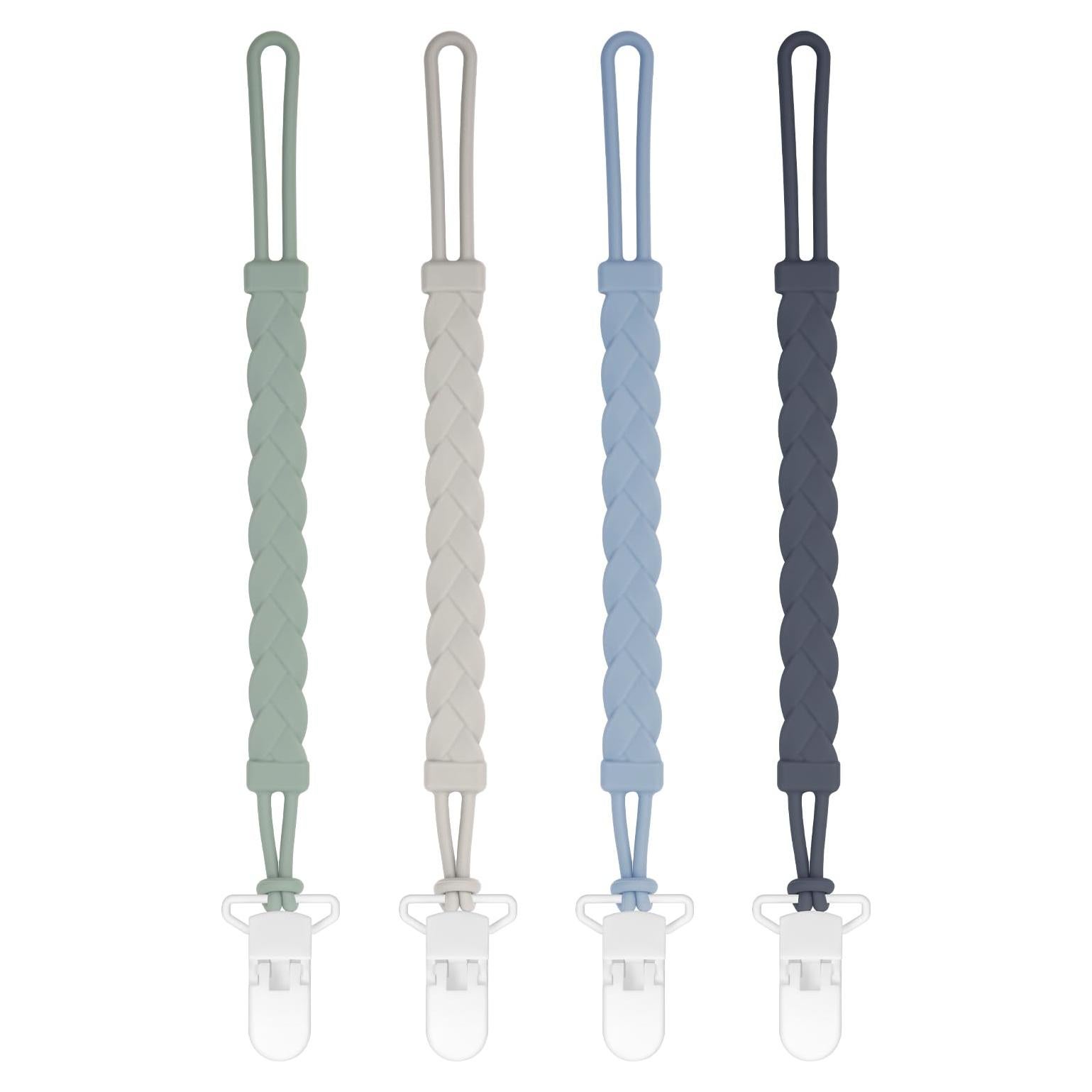 Clip de Chupete de Silicona Gris Oscuro - Paquete de 4