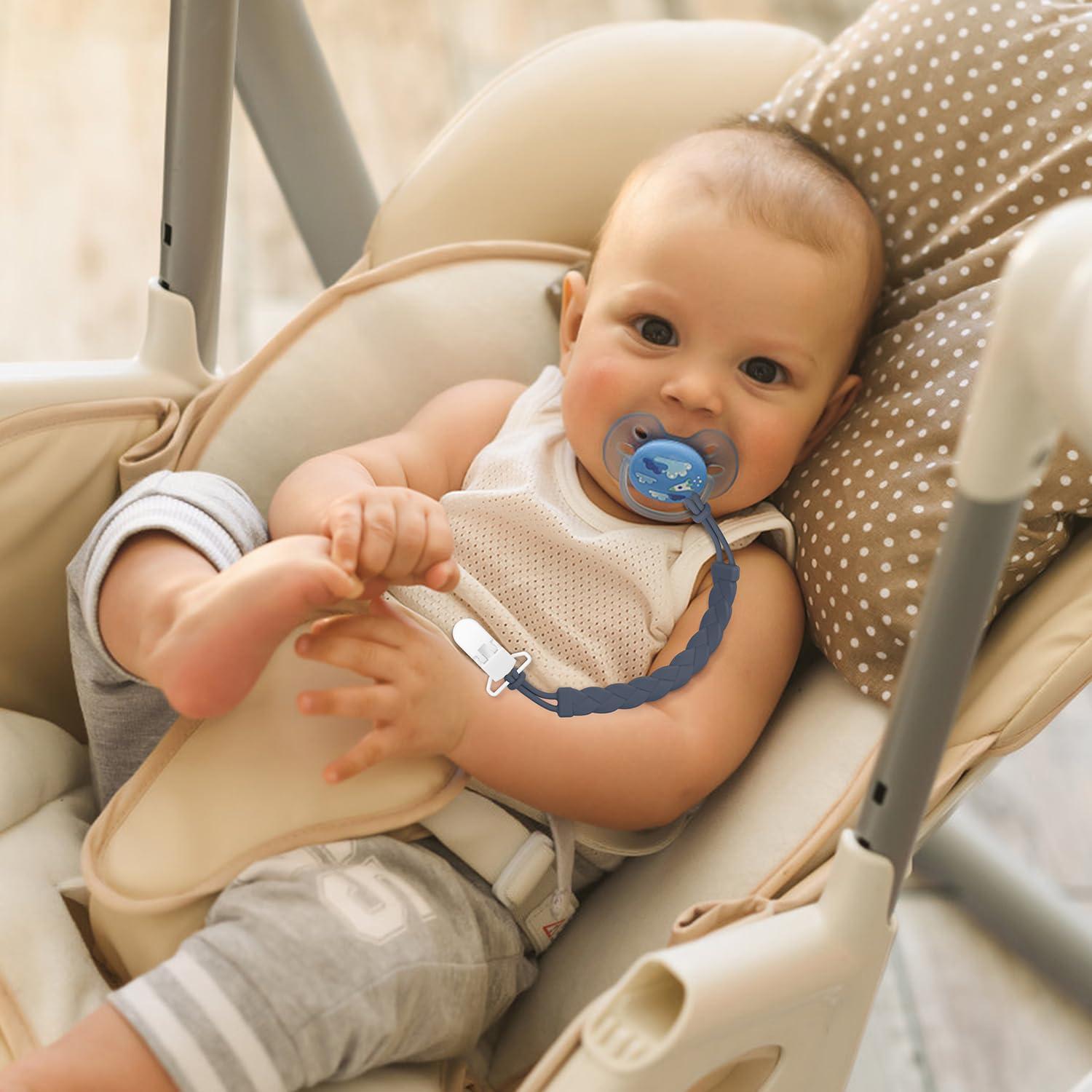 Clip de Chupete de Silicona Gris Oscuro - Paquete de 4