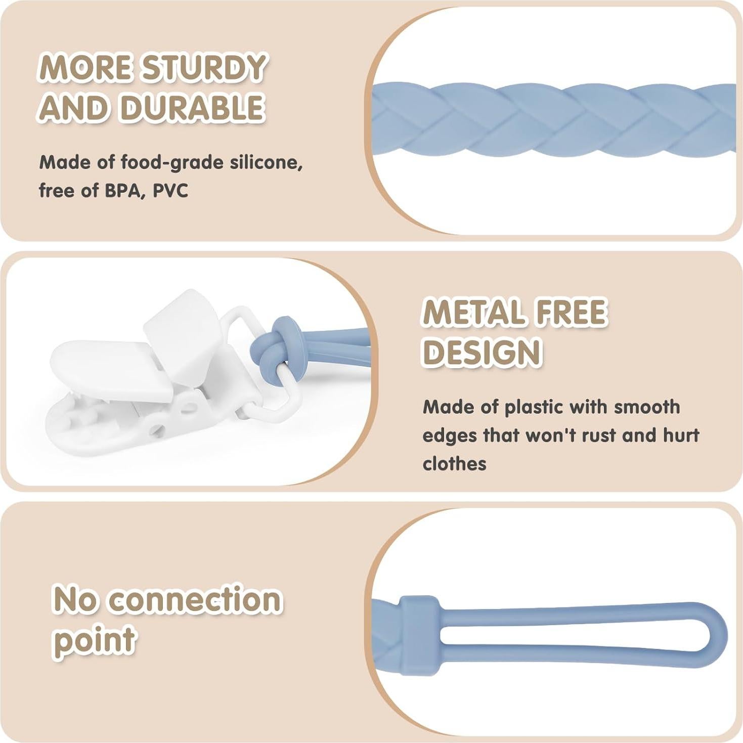 Clip de Chupete de Silicona Gris Oscuro - Paquete de 4