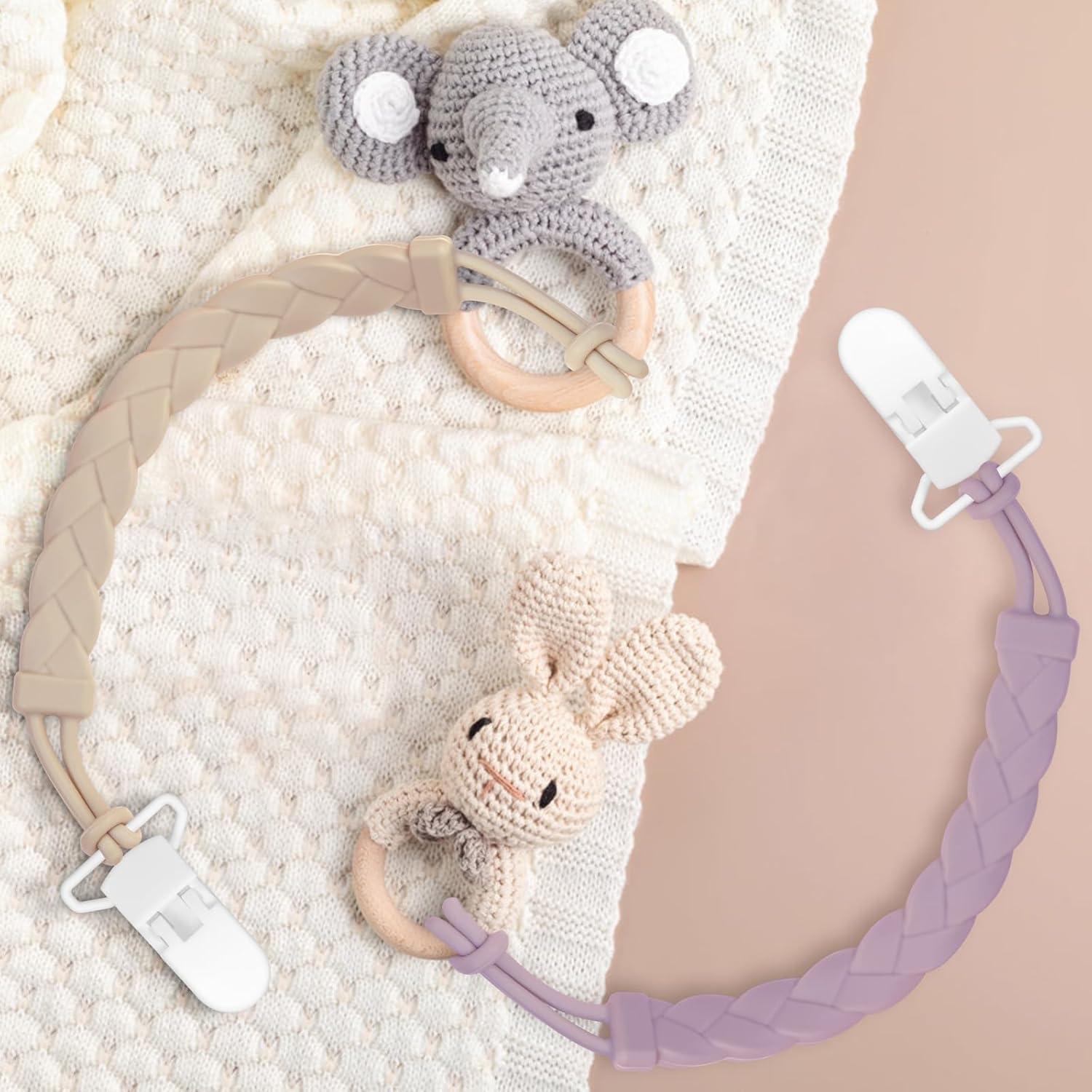 Clip de Chupete de Silicona Gris Oscuro - Paquete de 4