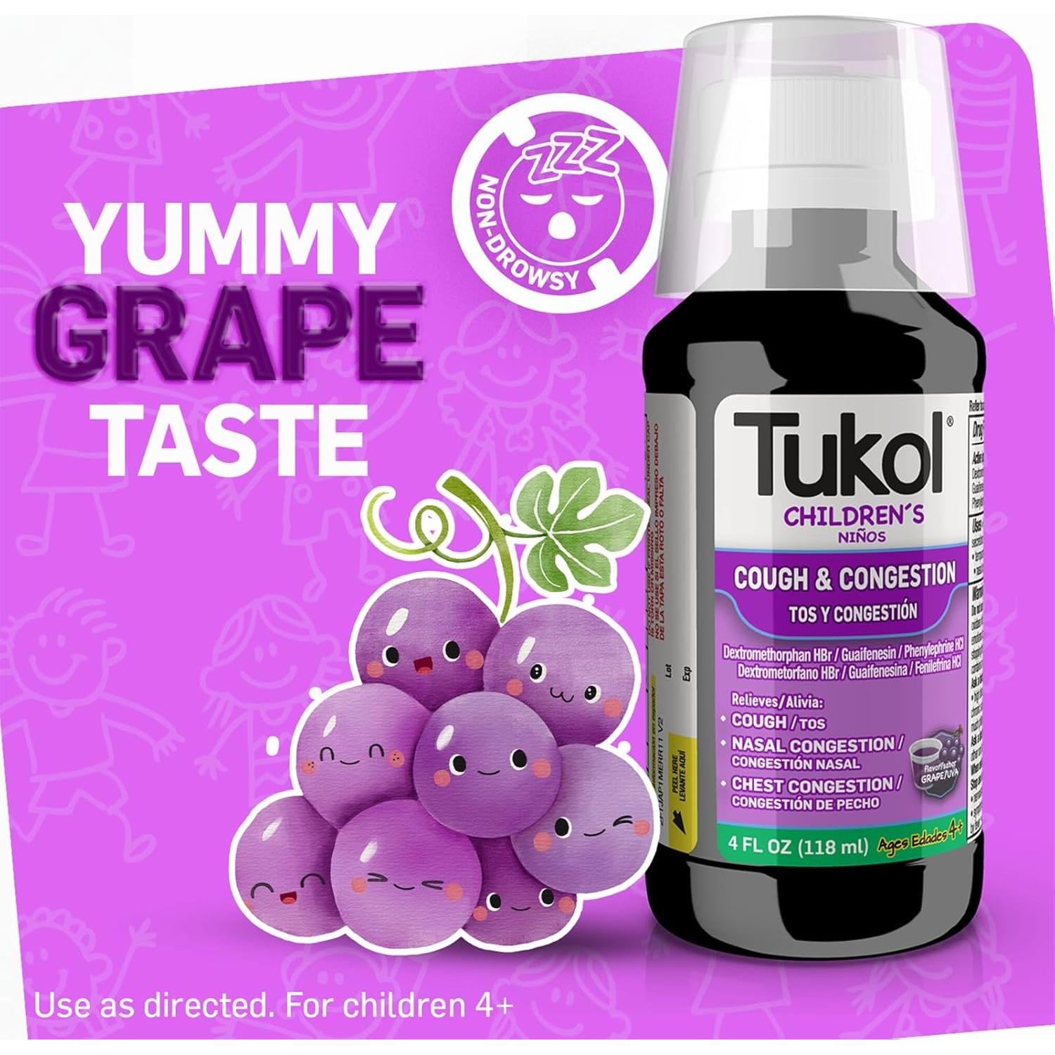 Jarabe para la tos infantil TUKOL 118.3 ml - Sabor uva