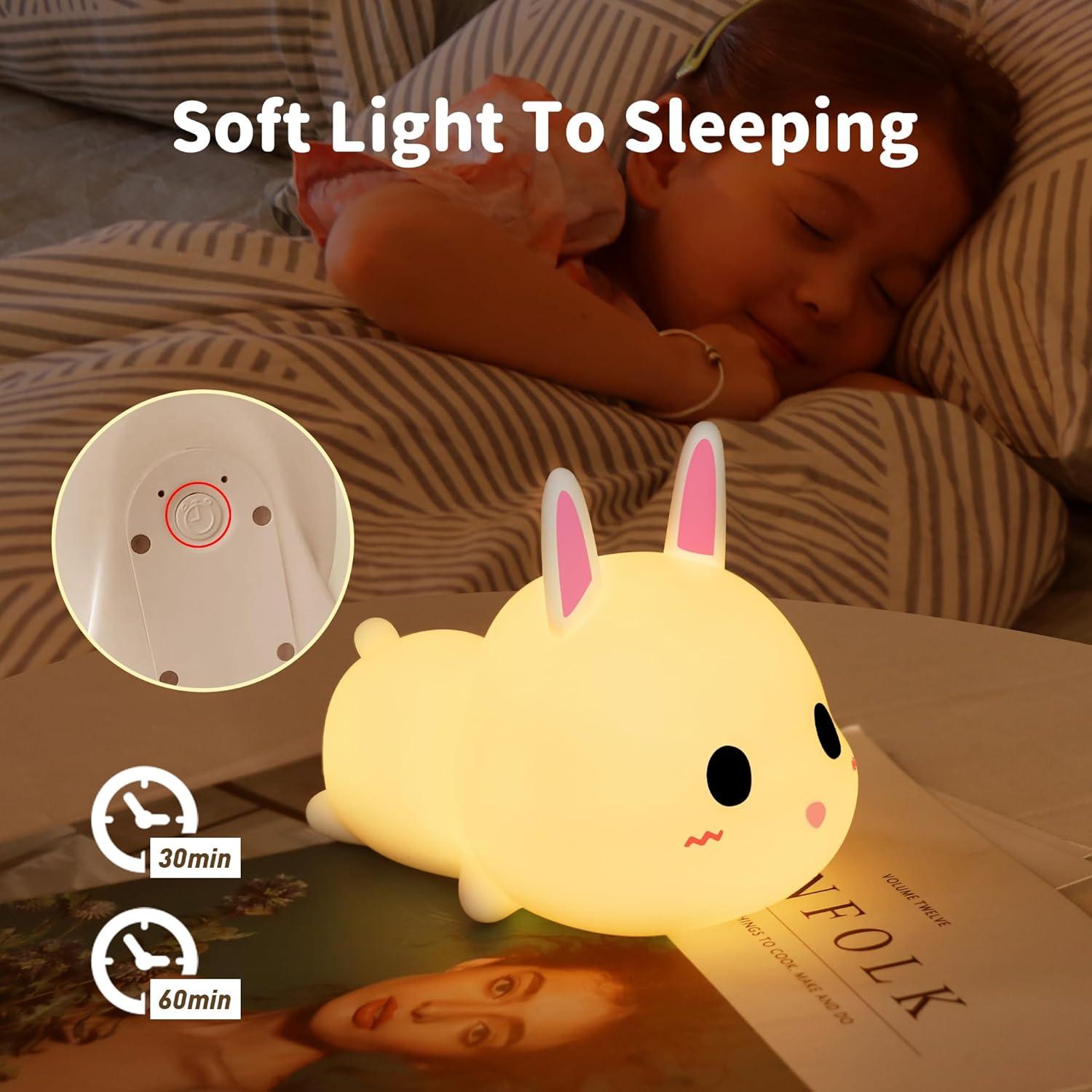 Luz Nocturna Conejo GANGULITO Silicona Táctil 7 Colores