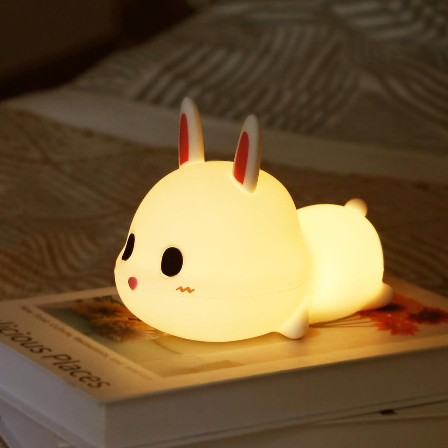 Luz Nocturna Conejo GANGULITO Silicona Táctil 7 Colores