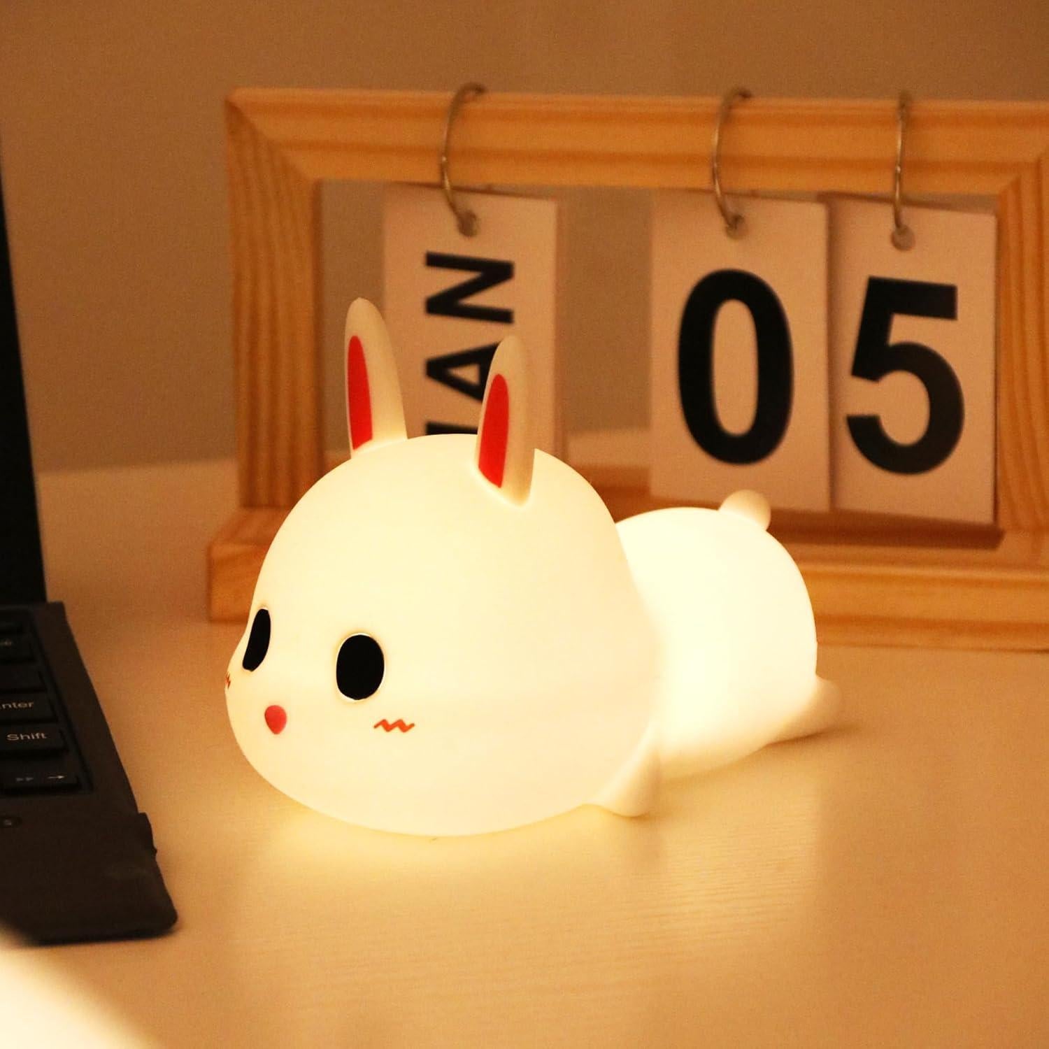 Luz Nocturna Conejo GANGULITO Silicona Táctil 7 Colores