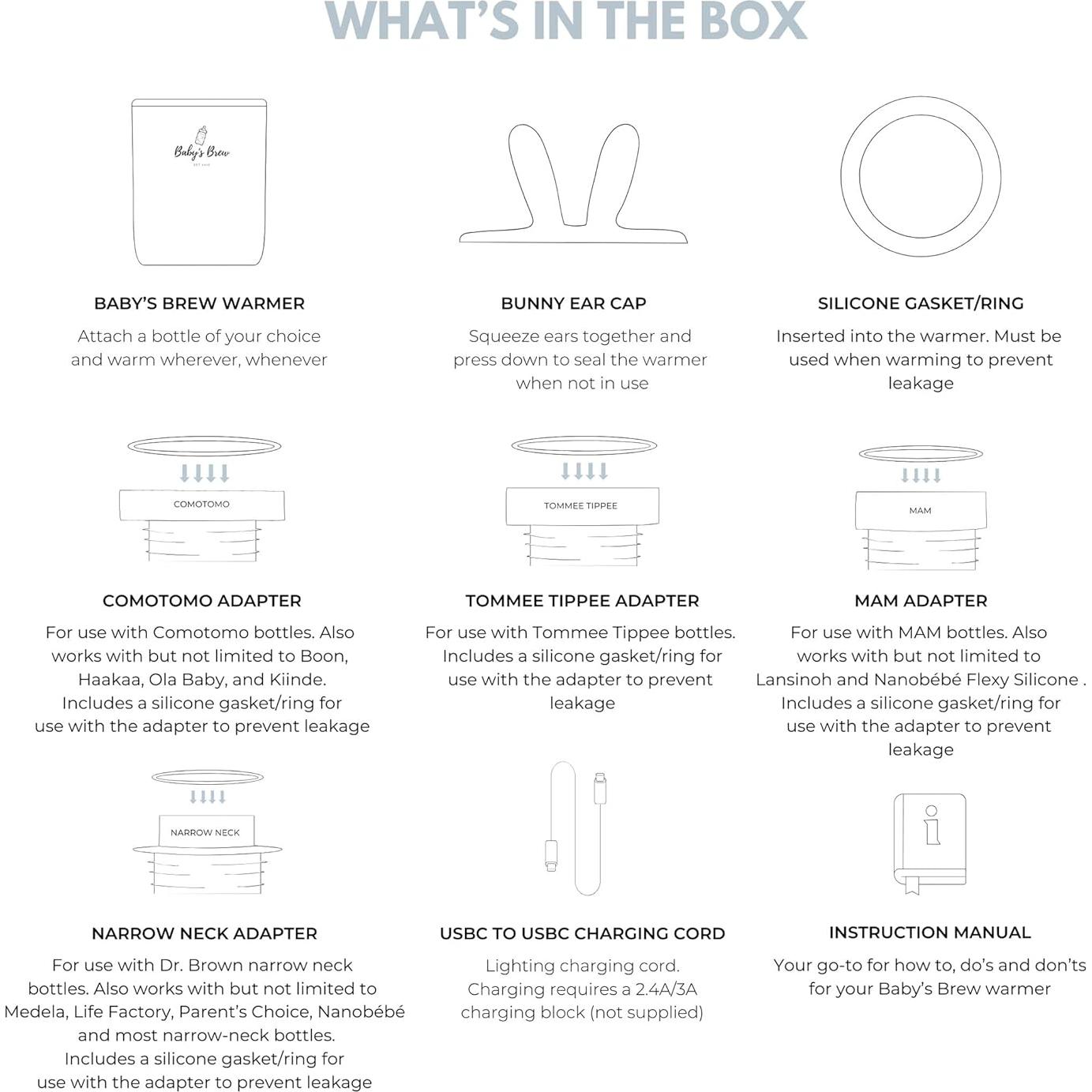 Calentador de Botellas Portátil Baby's Brew 3.0 con 4 Adaptadores