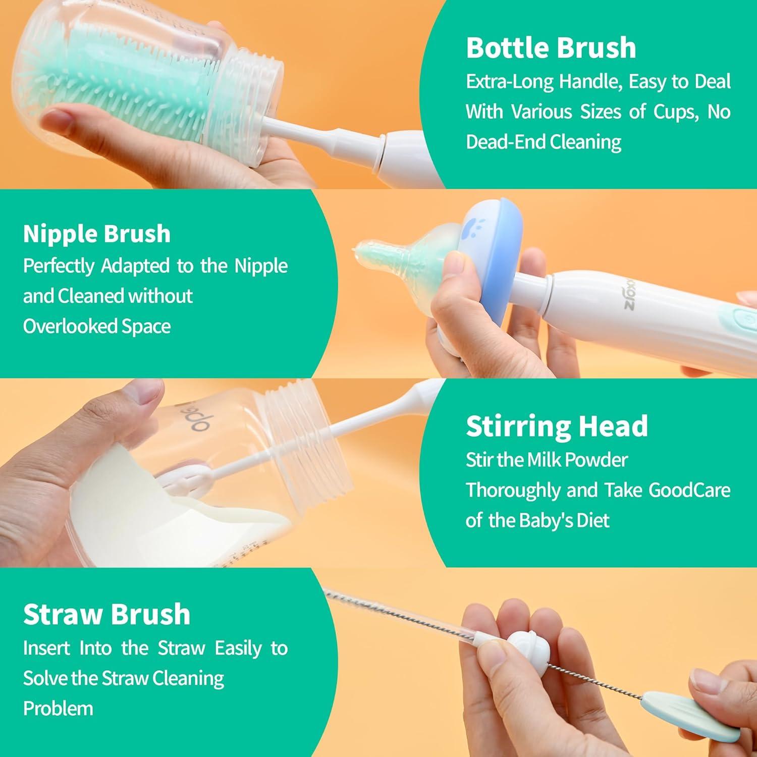 Limpiador Eléctrico de Botellas ZIOXX Verde 7 en 1 Portátil