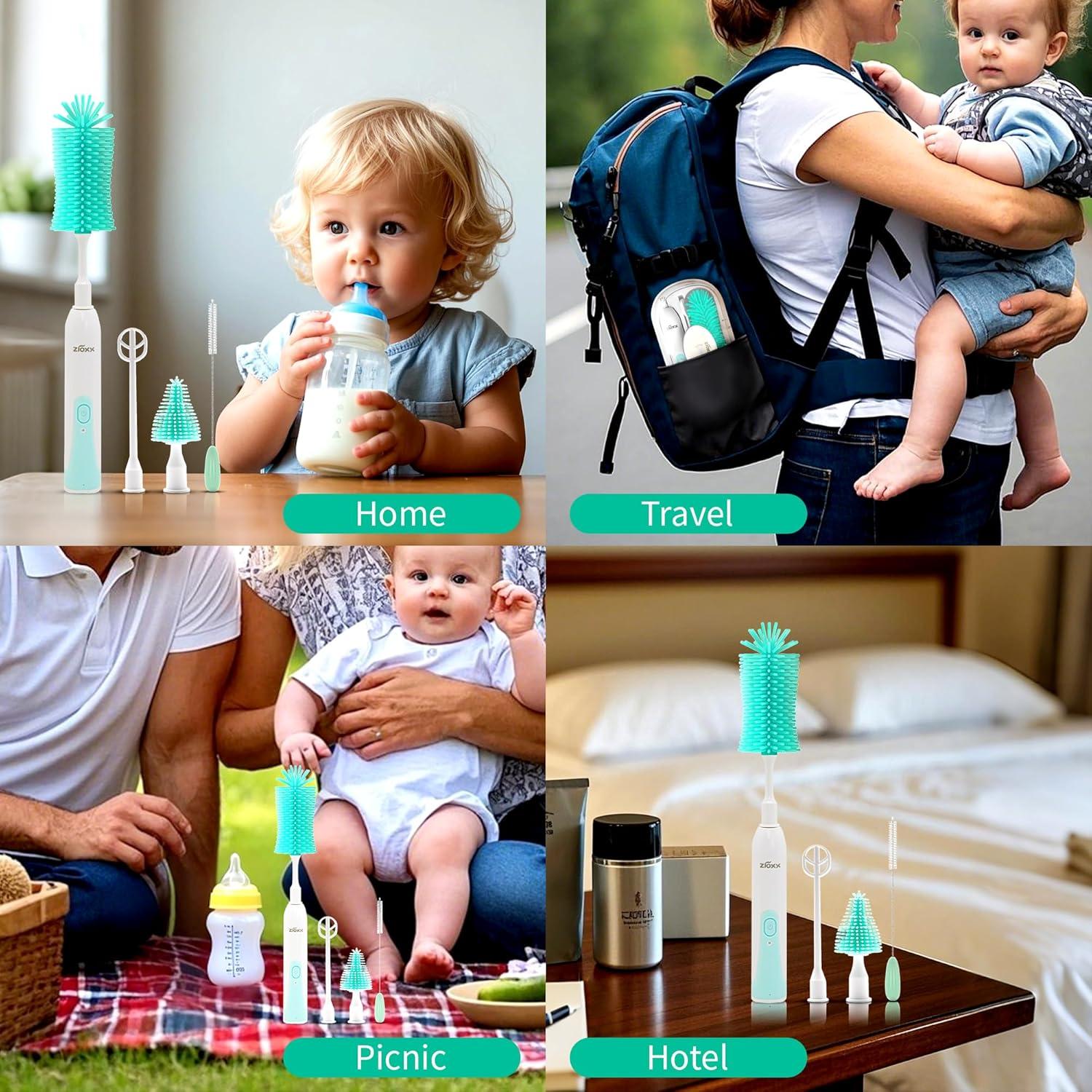 Limpiador Eléctrico de Botellas ZIOXX Verde 7 en 1 Portátil