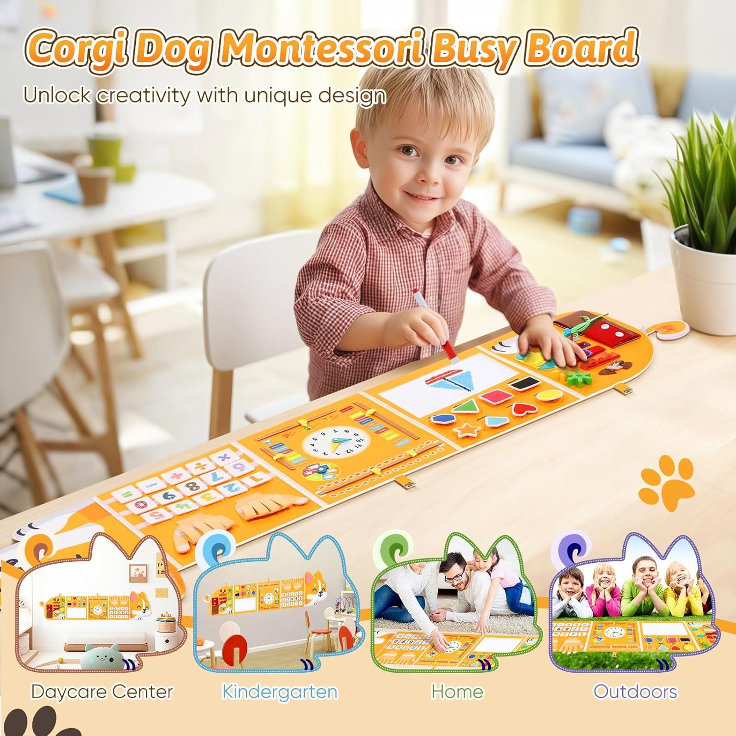 Joyibay Tablero Sensorial Corgi Montessori 14 en 1 para Niños