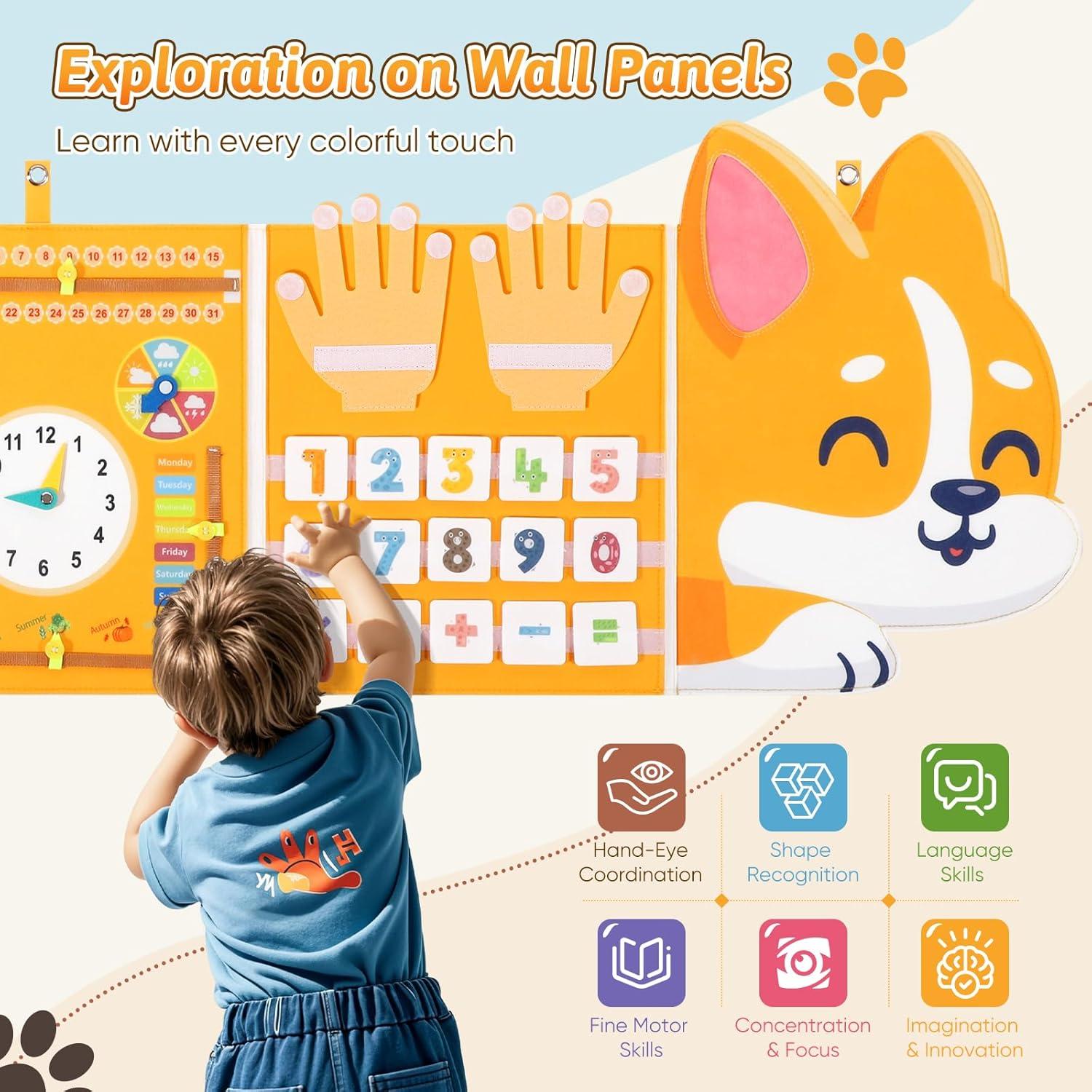 Joyibay Tablero Sensorial Corgi Montessori 14 en 1 para Niños