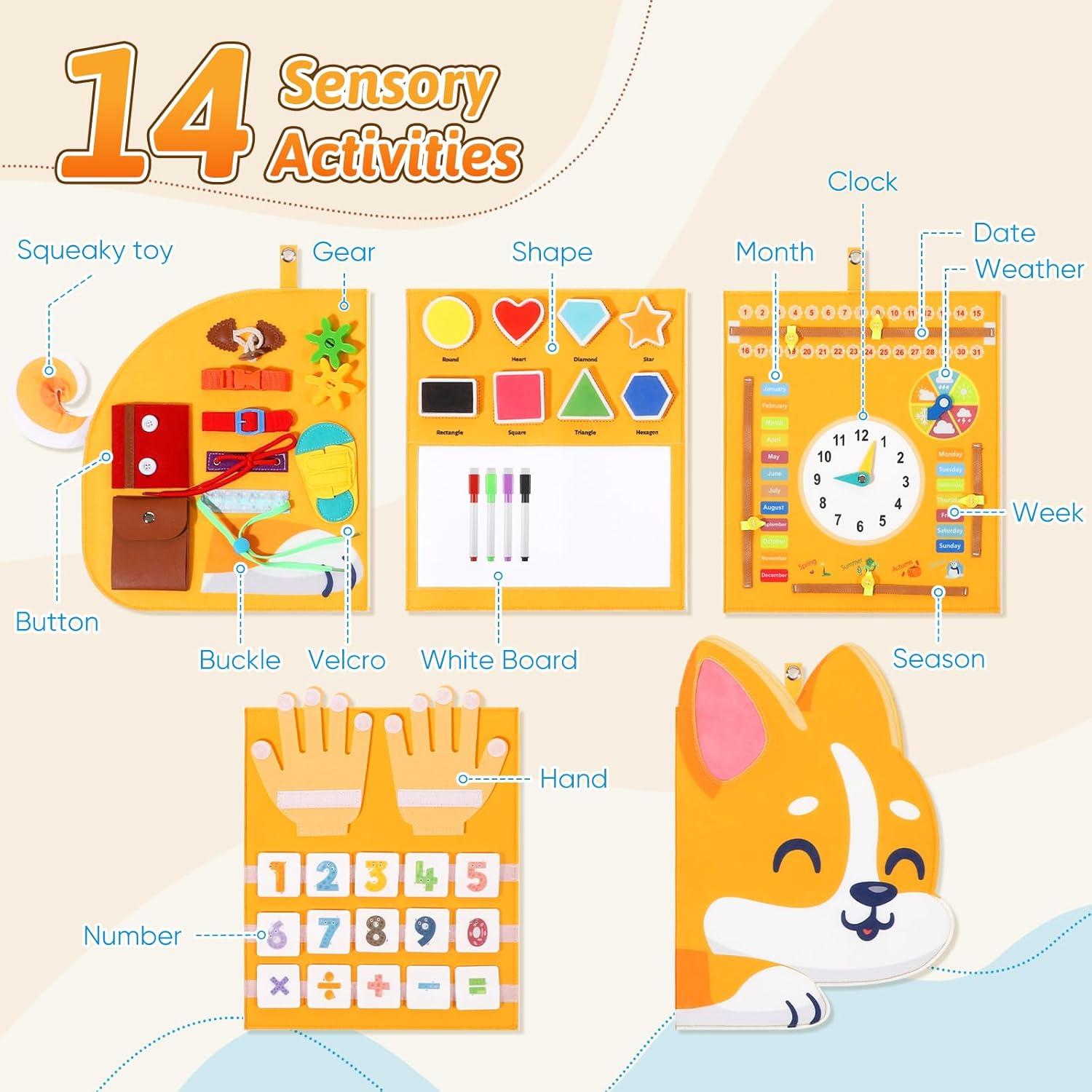 Joyibay Tablero Sensorial Corgi Montessori 14 en 1 para Niños
