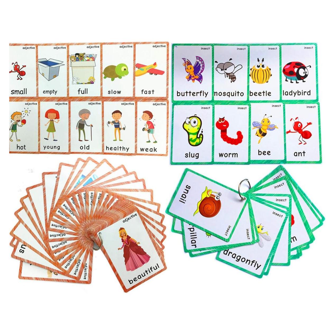 Juego de Tarjetas Educativas SANTSUN - 47 Adjetivos + 14 Insectos