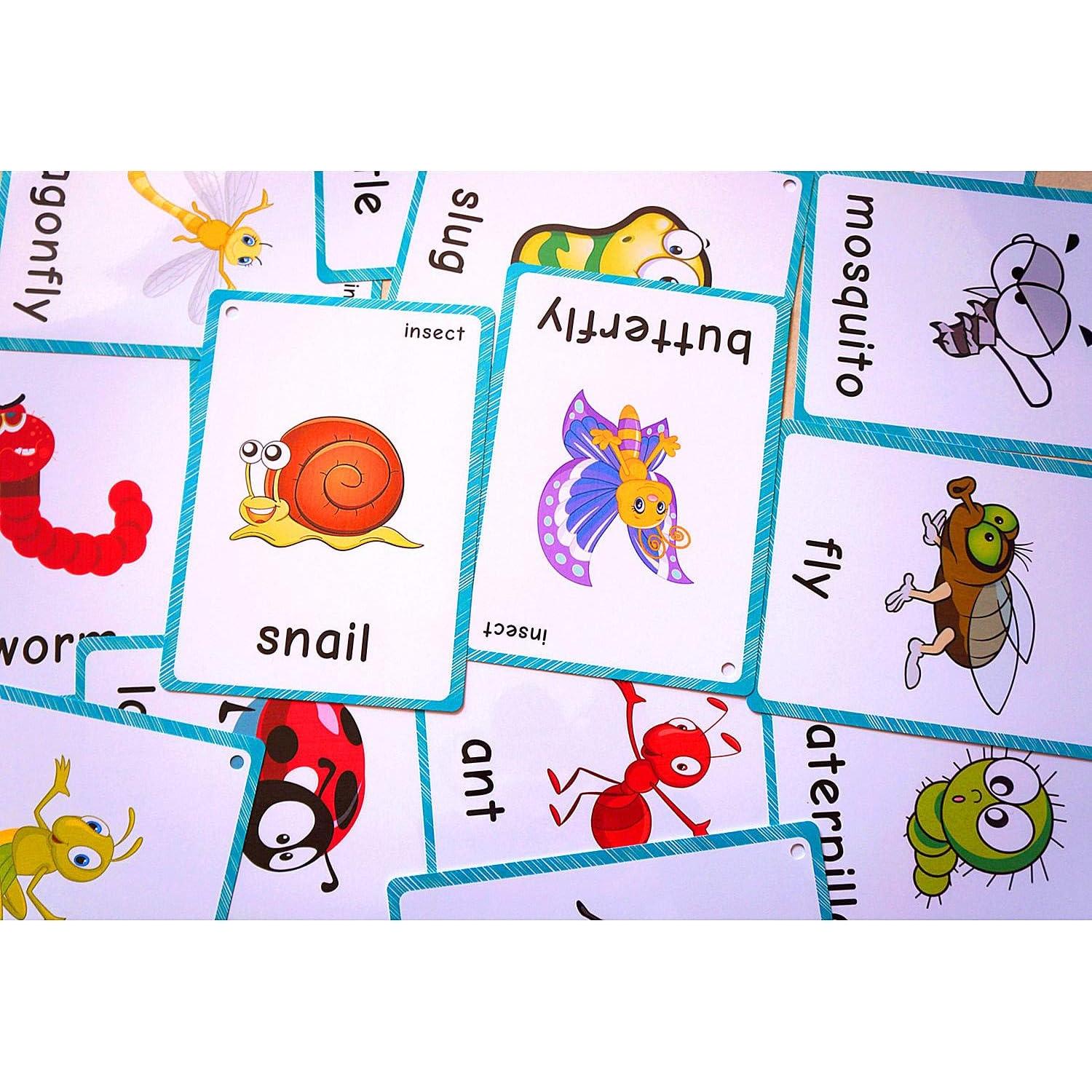 Juego de Tarjetas Educativas SANTSUN - 47 Adjetivos + 14 Insectos