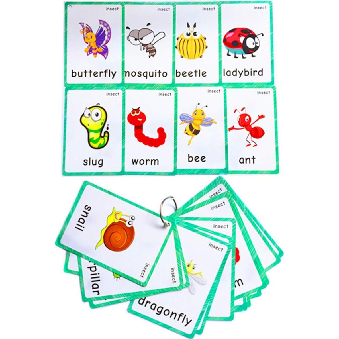 Juego de Tarjetas Educativas SANTSUN - 47 Adjetivos + 14 Insectos