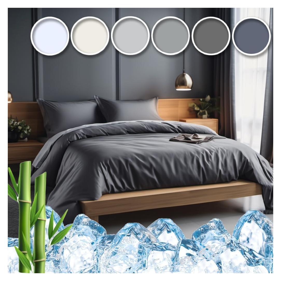 Juego de Sábanas Refrigerantes Seda Vegana Queen Gris Oscuro