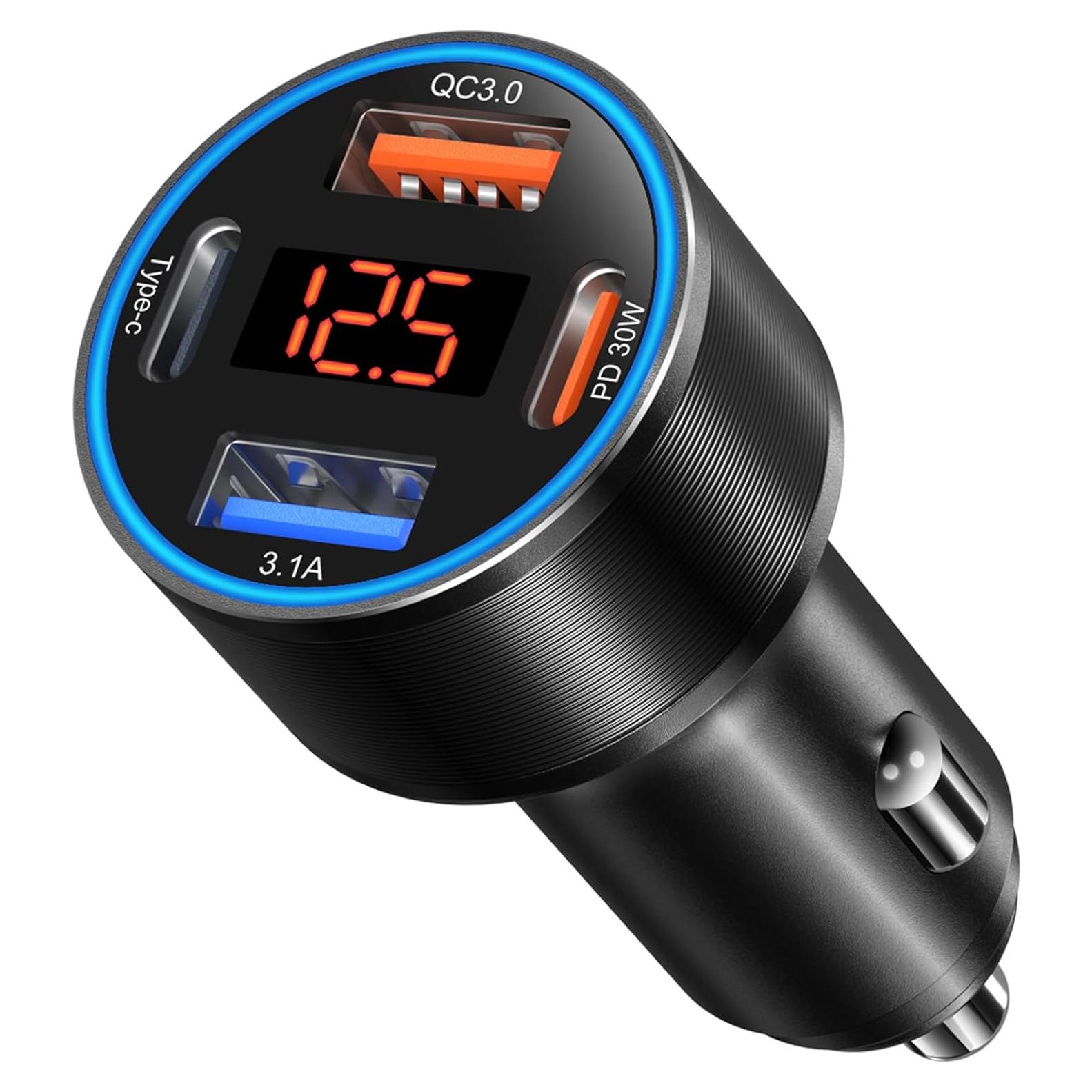 Cargador de coche USB-C 65W Bangfun 4 puertos con voltímetro